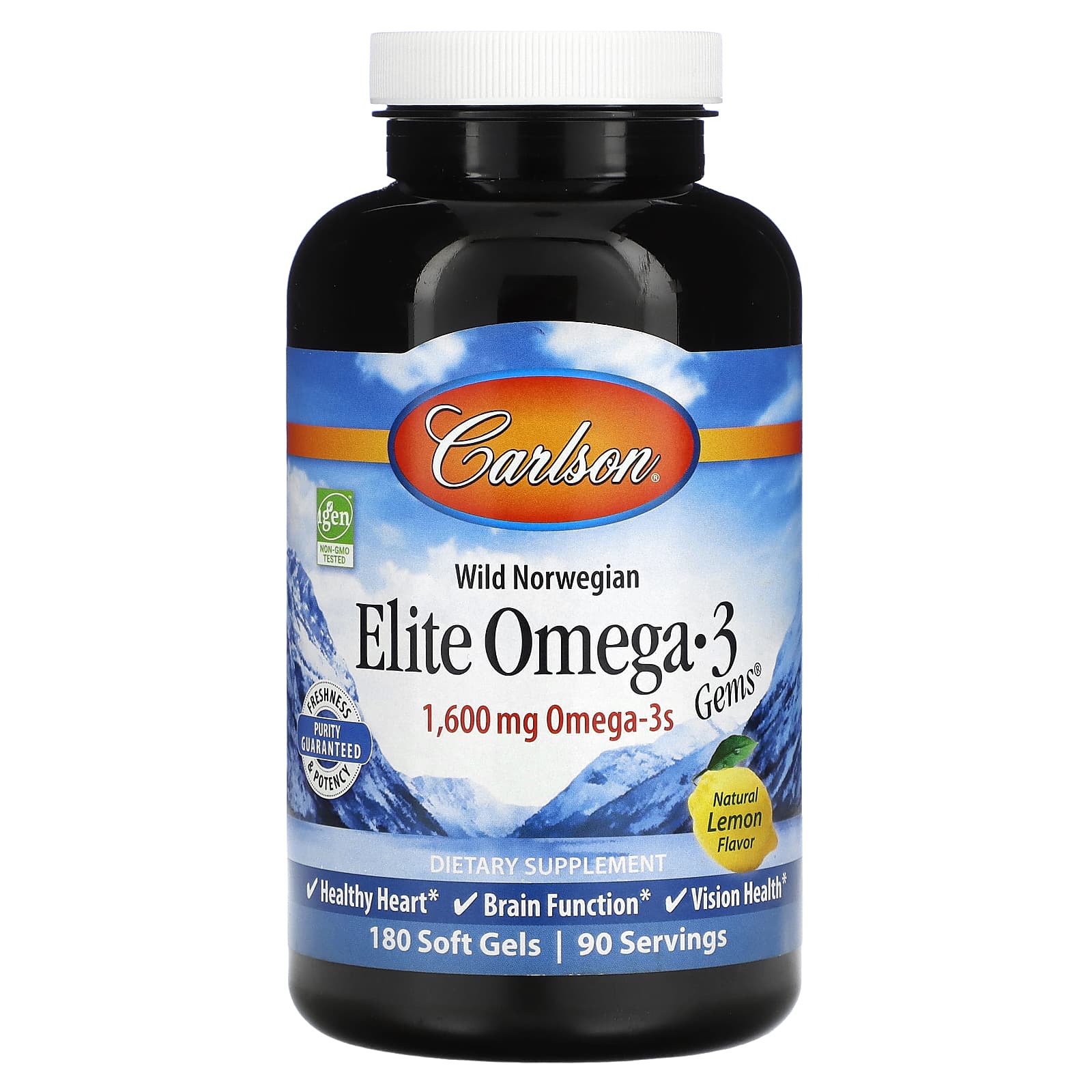 Carlson, Elite Omega-3 Gems, отборные омега-3 кислоты из норвежской рыбы дикого улова, натуральный лимонный вкус, 1600 мг, 180 капсул (800 мг в 1 капсуле)