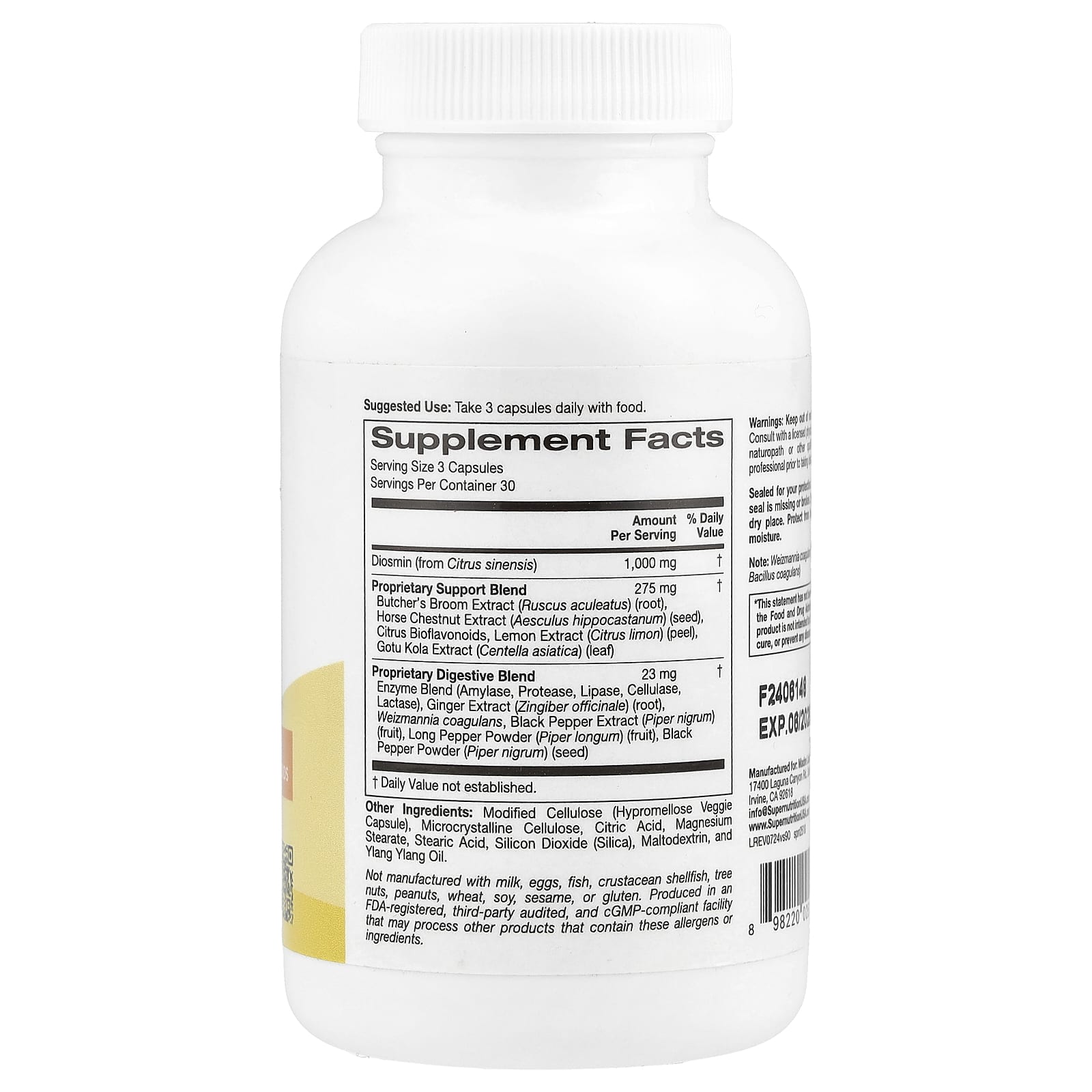 Super Nutrition, добавка для поддержки вен, 90 растительных капсул