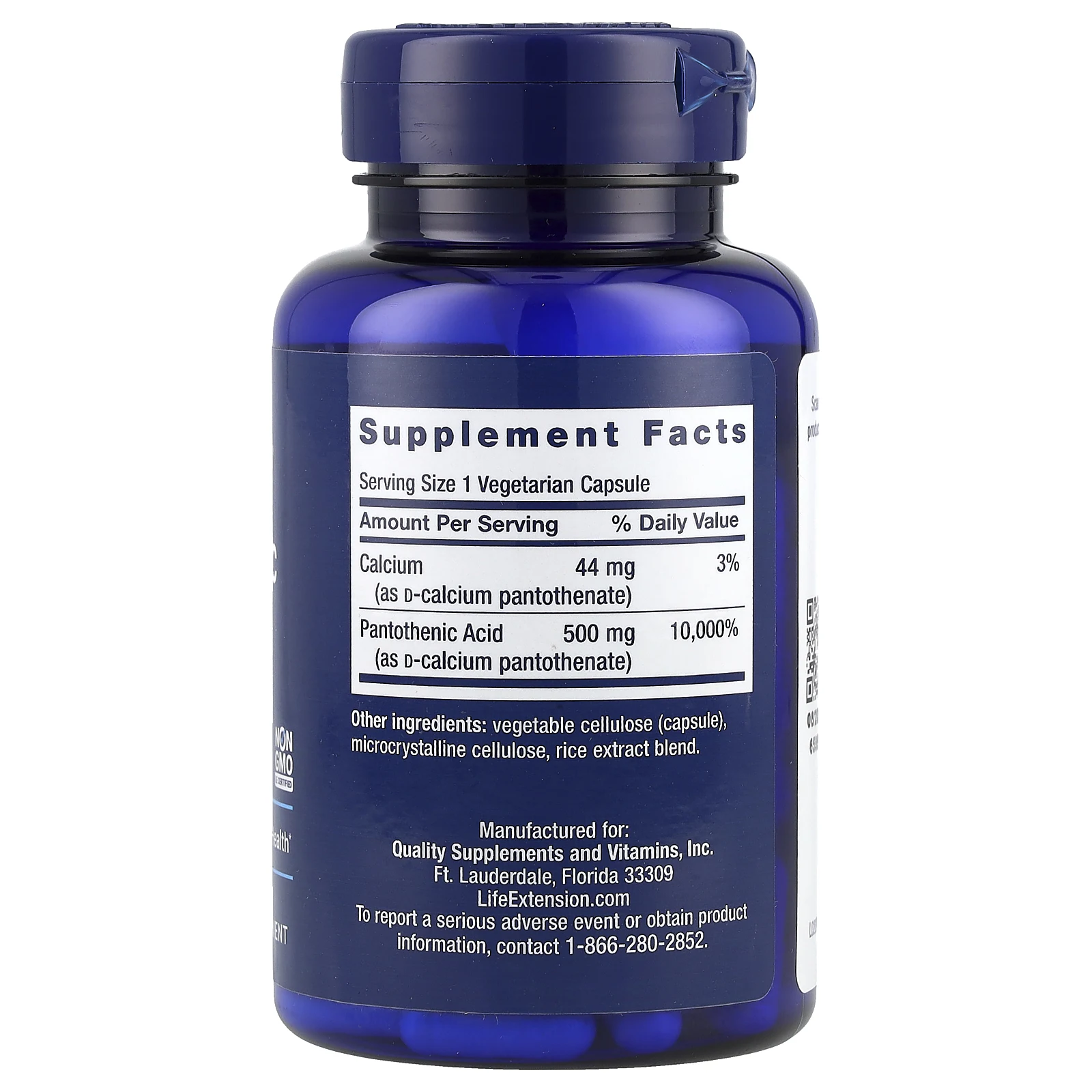 Life Extension, пантотеновая кислота (витамин B5), 500 мг, 100 вегетарианских капсул