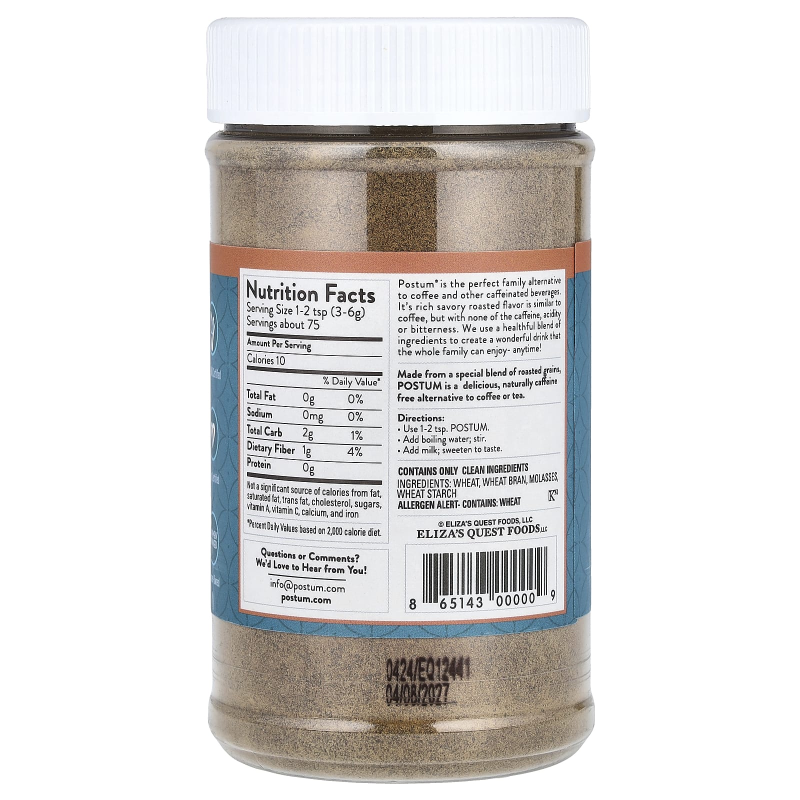 Postum, Теплый напиток быстрого приготовления, оригинальный, без кофеина, 227 г (8 унций)