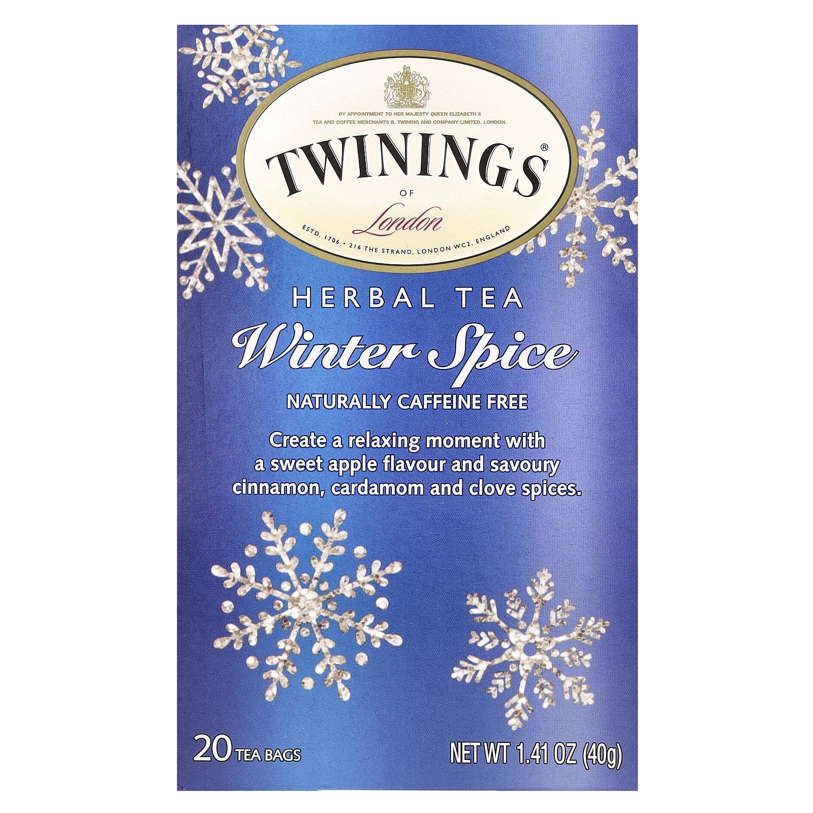 Twinings, Травяной чай, Winter Spice, без кофеина, 20 чайных пакетиков, 40 г (1,41 унции)