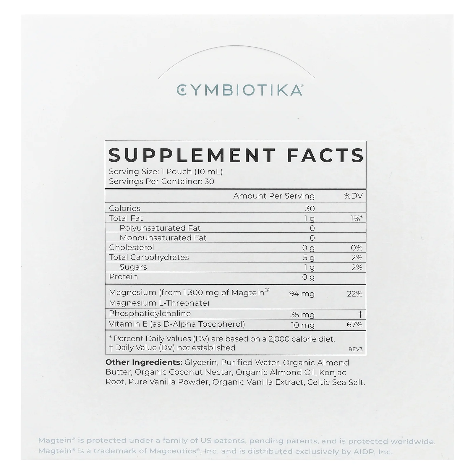Cymbiotika, L-треонат магния, липосомальная доставка, ванильный крем, 30 пакетиков (10 мл) каждый