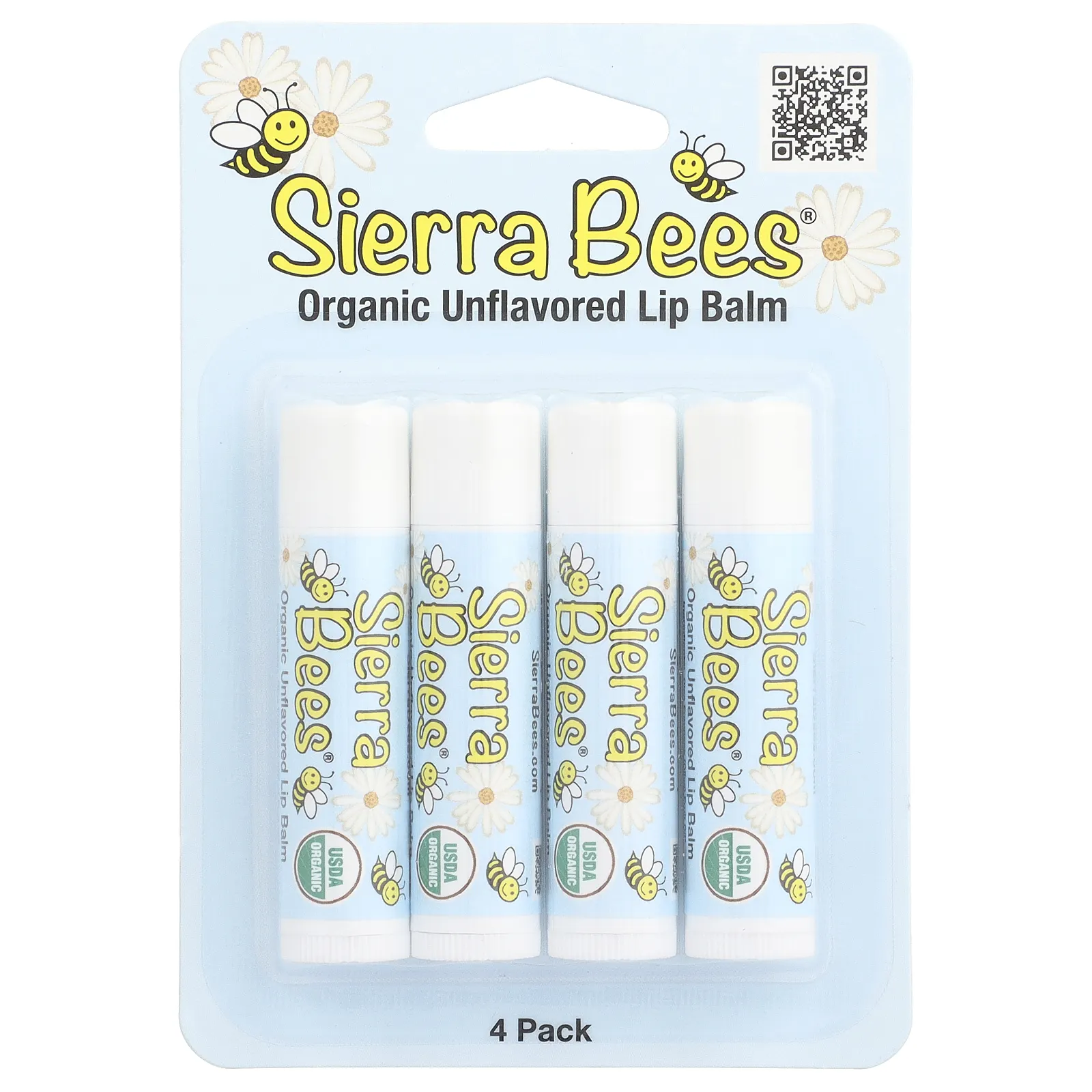 Sierra Bees, Органические бальзамы для губ, без вкуса, 4 шт. в упаковке, 0,15 унции (4,25 г) каждый