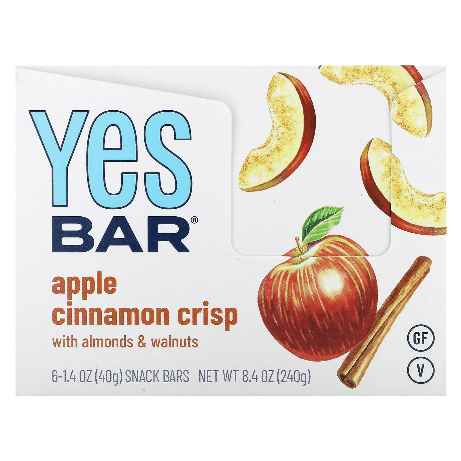Yes Bar, Snack Bar, хрустящий с яблоком и корицей, 6 батончиков по 40 г (1,4 унции)