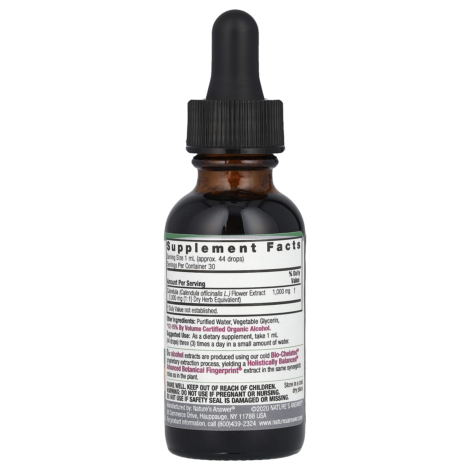 Nature's Answer, жидкий экстракт цветков календулы, самое низкое содержание спирта, 1000 мг, 30 мл (1 жидк. унция)