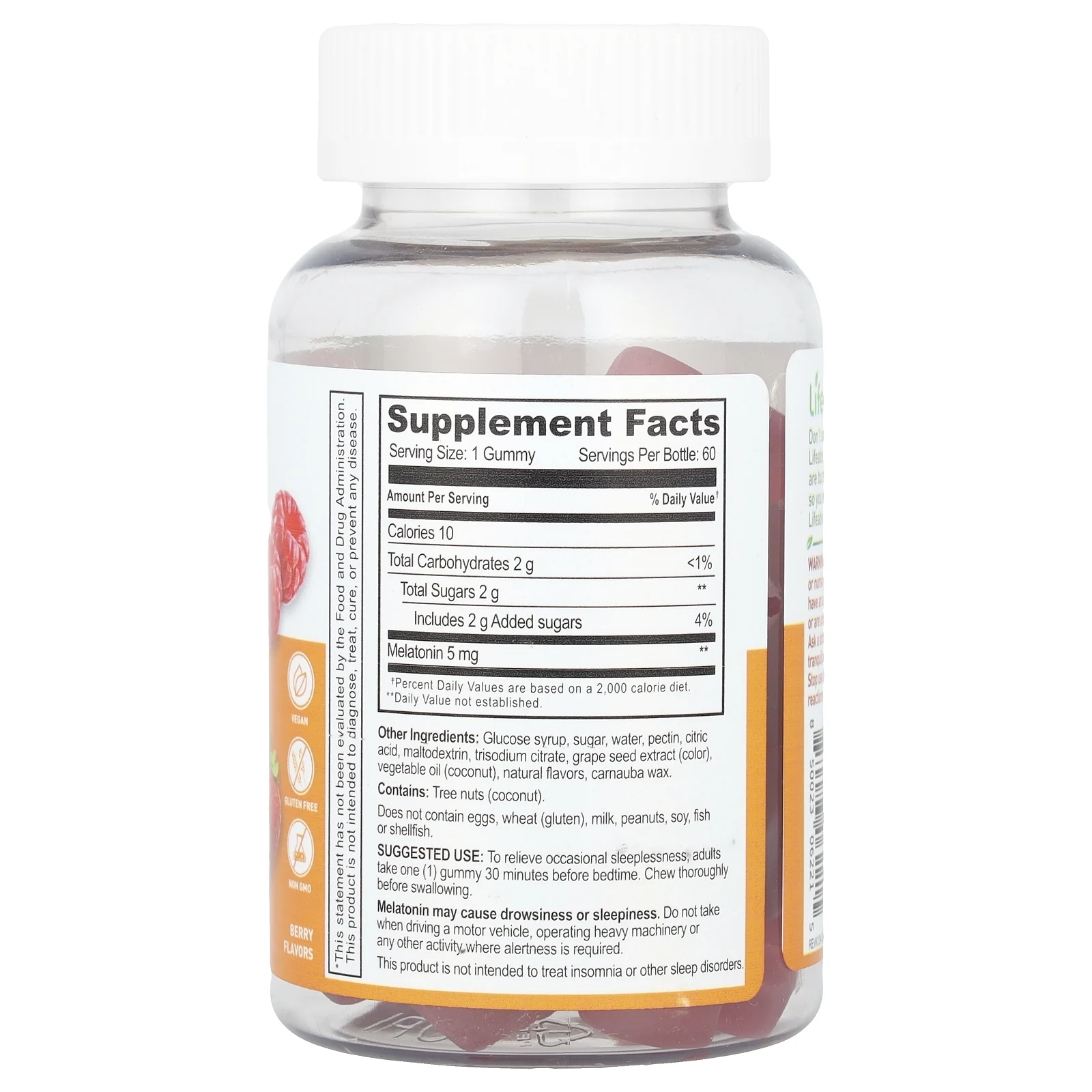 Lifeable, жевательные таблетки с мелатонином, со вкусом натурального малины, 5 мг, 60 жевательных таблеток (2,5 мг в 1 жевательной таблетке)