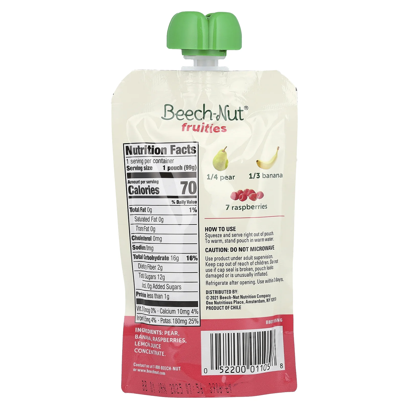 Beech-Nut, фрукты, для детей от 6 месяцев, груша, банан и малина, 12 паучей по 99 г (3,5 унции)