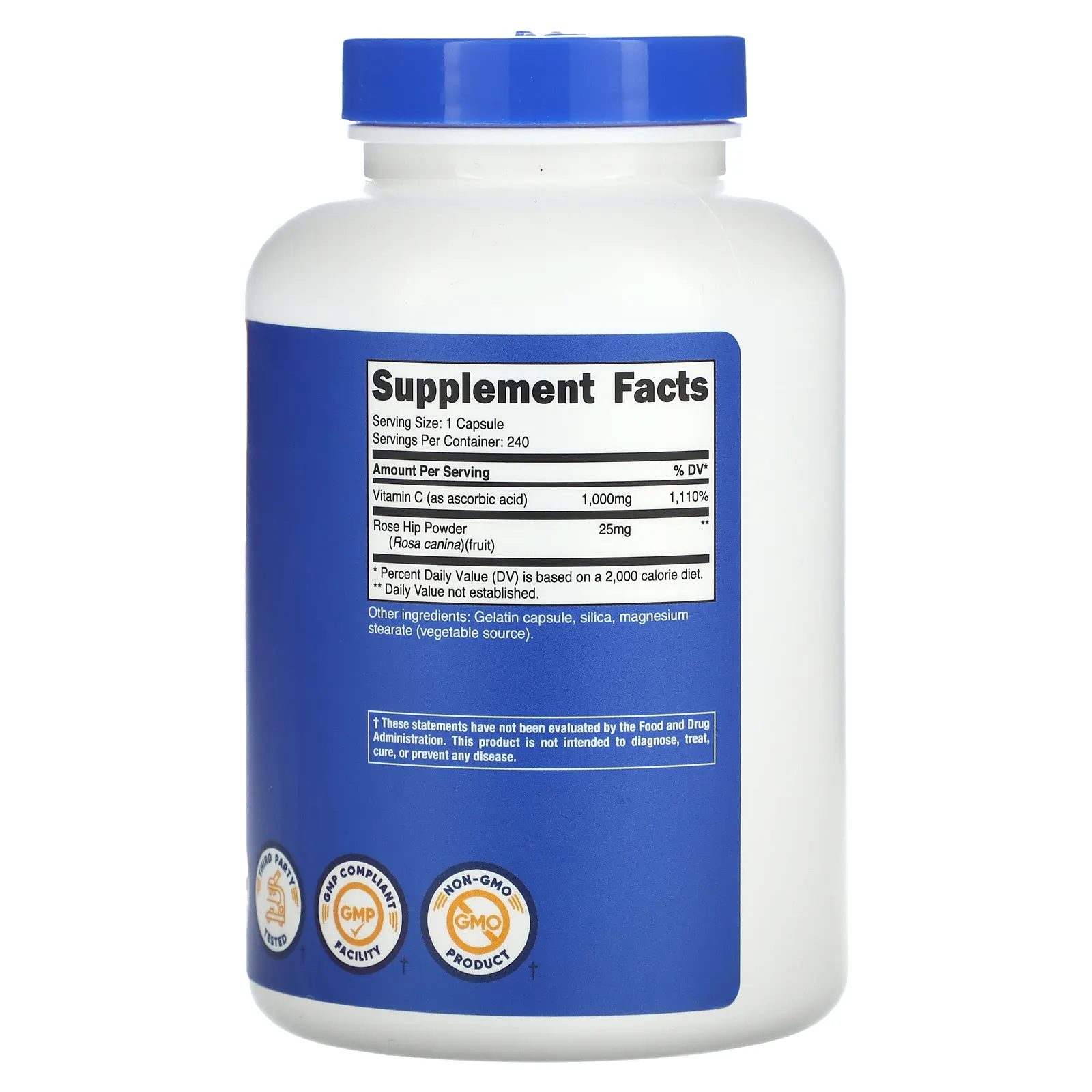 Nutricost, Витамин C с шиповником, 240 капсул