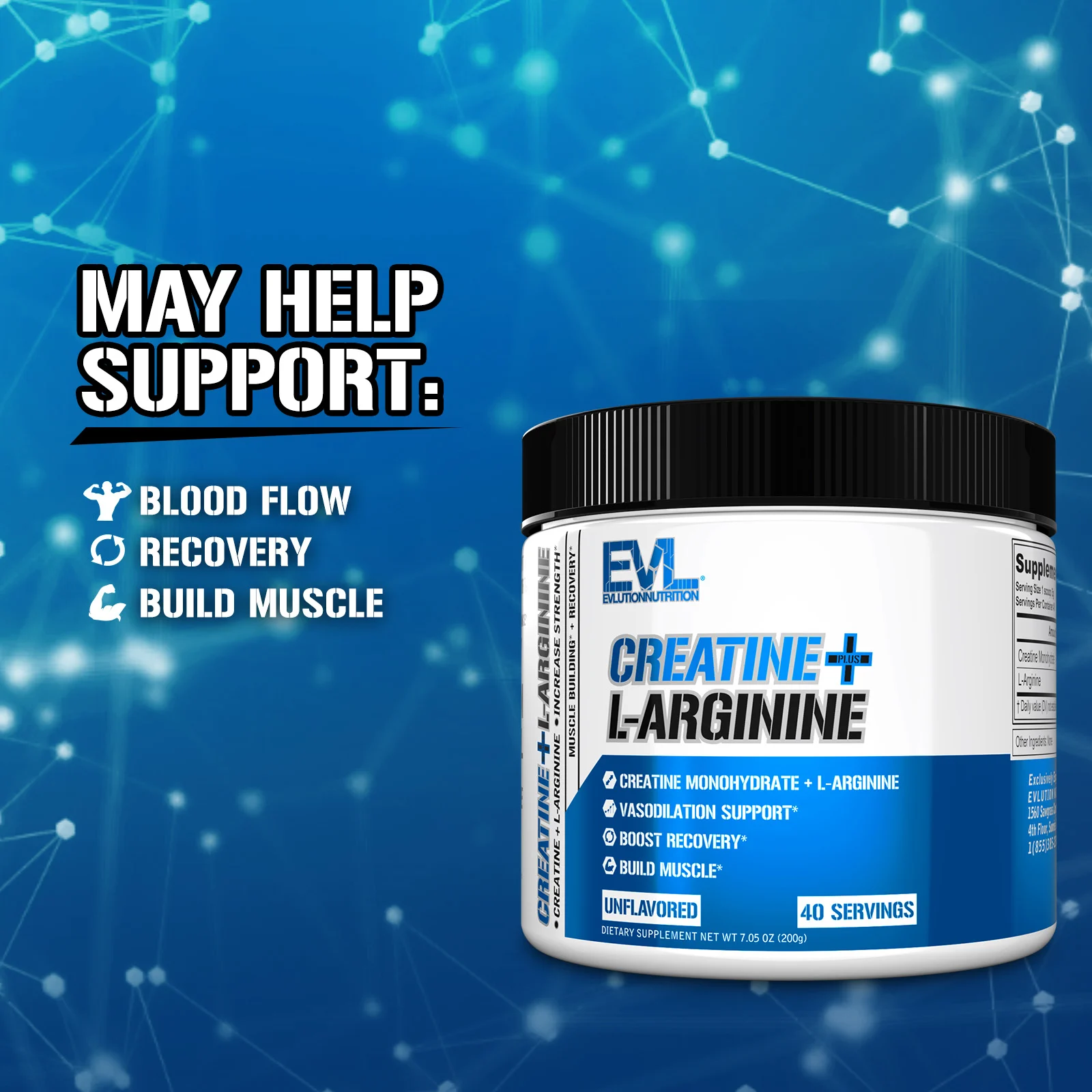 EVLution Nutrition, креатин и L-аргинин, без добавок, 200 г (7,05 унции)