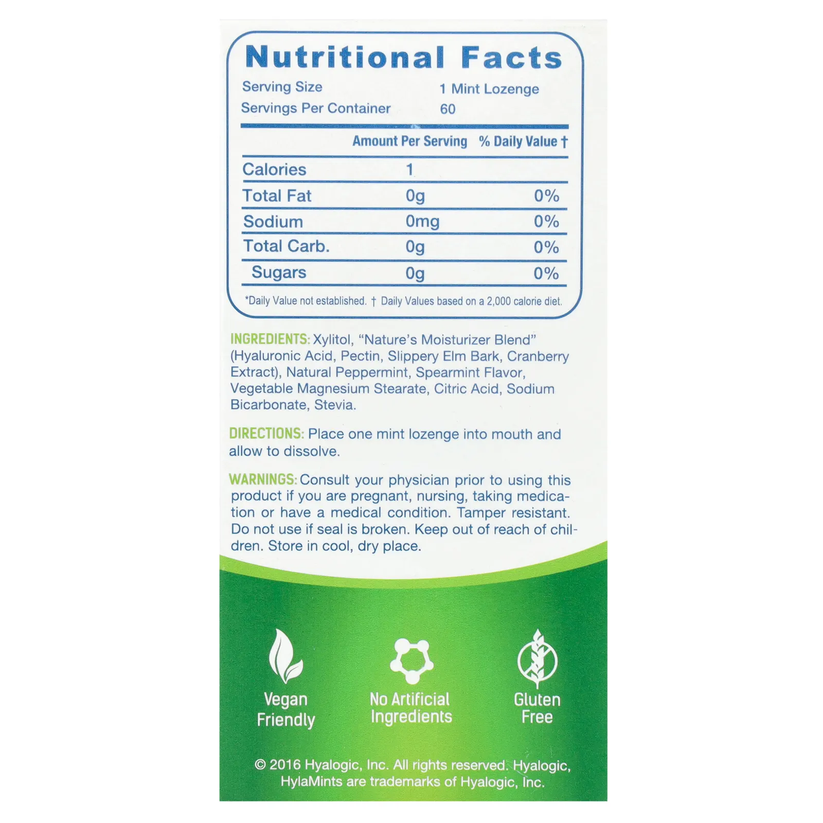 Hyalogic, HylaMints, гиалуроновая кислота, ксилитол, красный вяз и клюква, мята, 60 пастилок