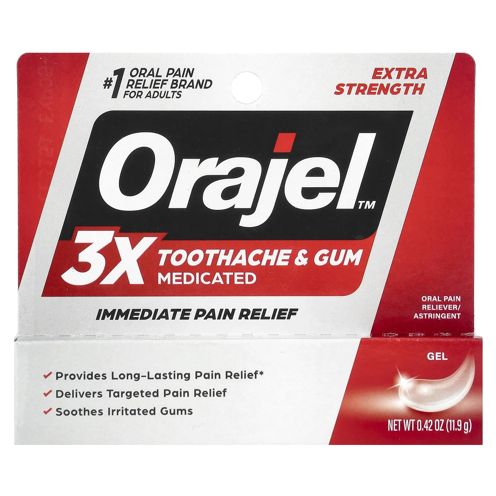 Orajel, Мгновенный обезболивающий гель, 3-кратное средство от зубной боли и десен, 11,9 г (0,42 унции)