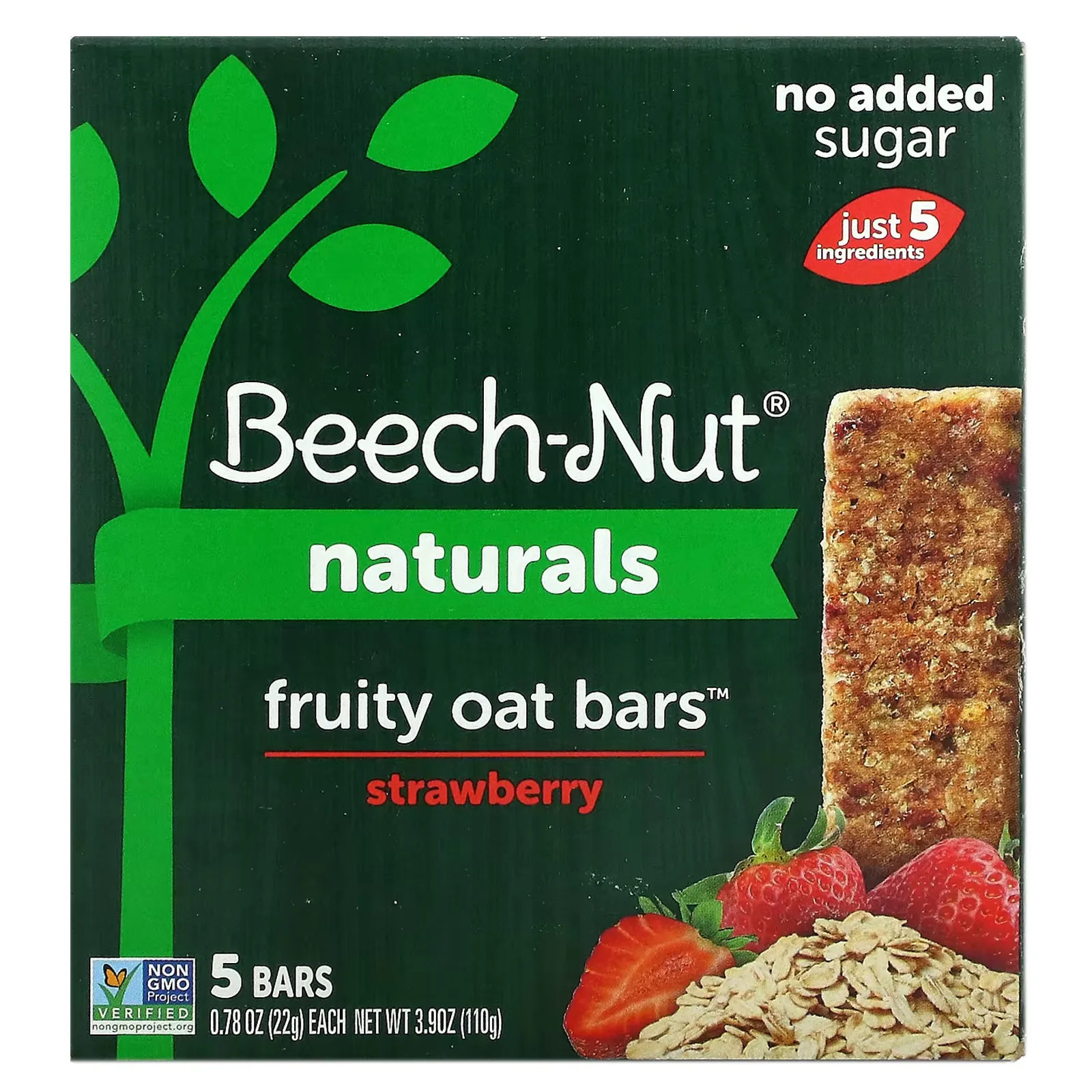 Beech-Nut, Naturals, Fruity Oat Bars, овсяные батончики с фруктами, для детей от 12 месяцев, клубника, 5 батончиков по 22 г (0,78 унции)