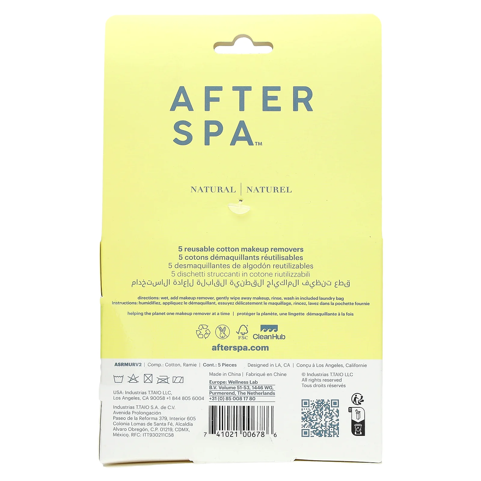 AfterSpa, многоразовые хлопковые спонжи для снятия макияжа с сумочкой для стирки, набор из 6 предметов