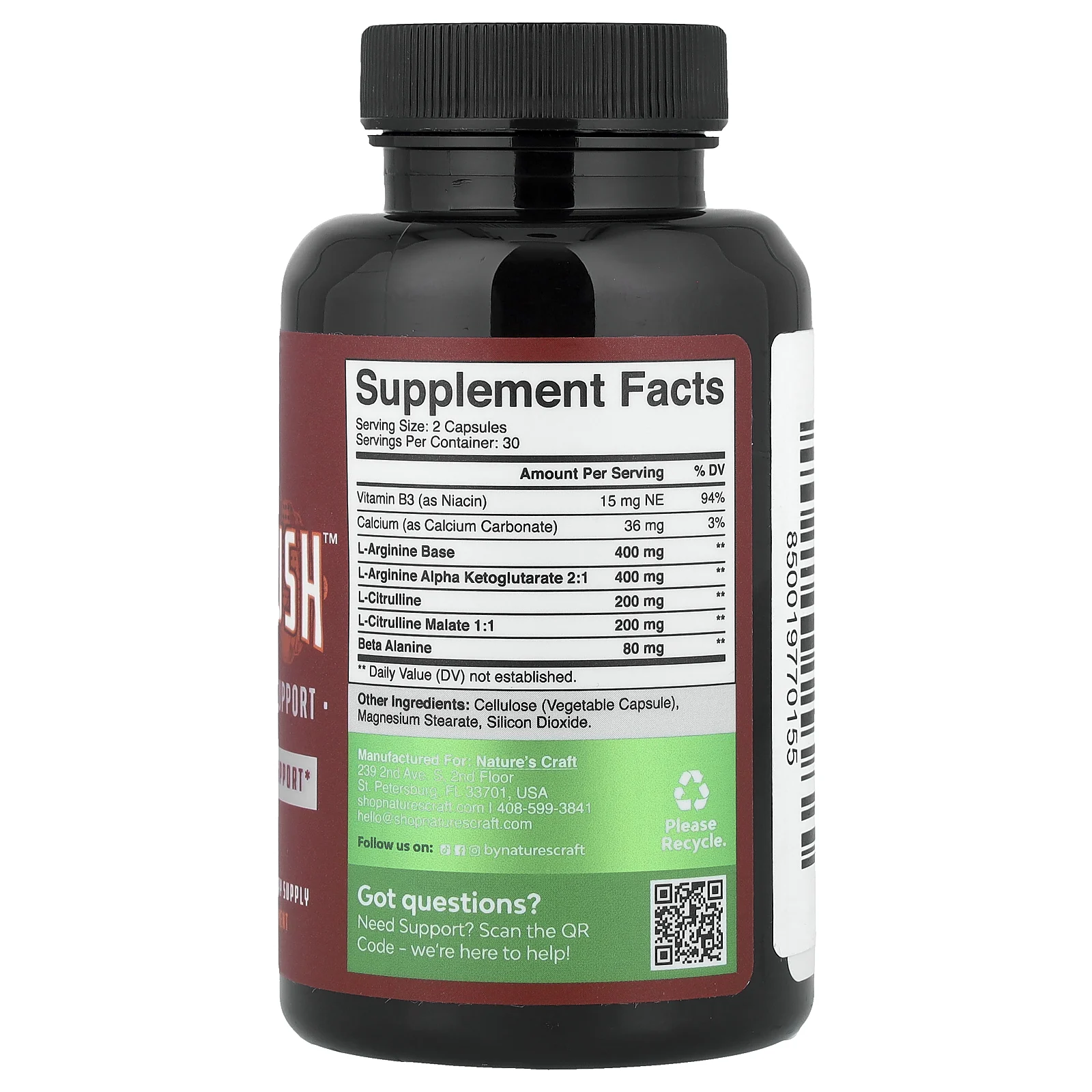 Nature's Craft, Повышение производства Rush™, добавка с оксидом азота, 60 капсул