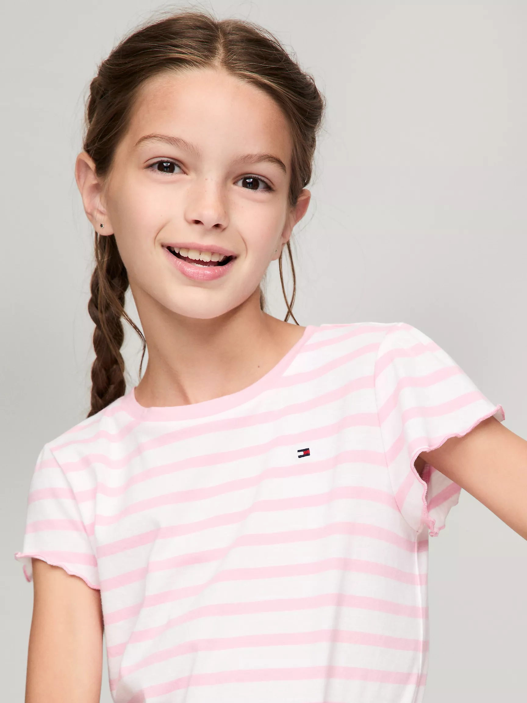 Футболка для девочек Tommy Hilfiger, Детская футболка в полоску с рукавами-воланами