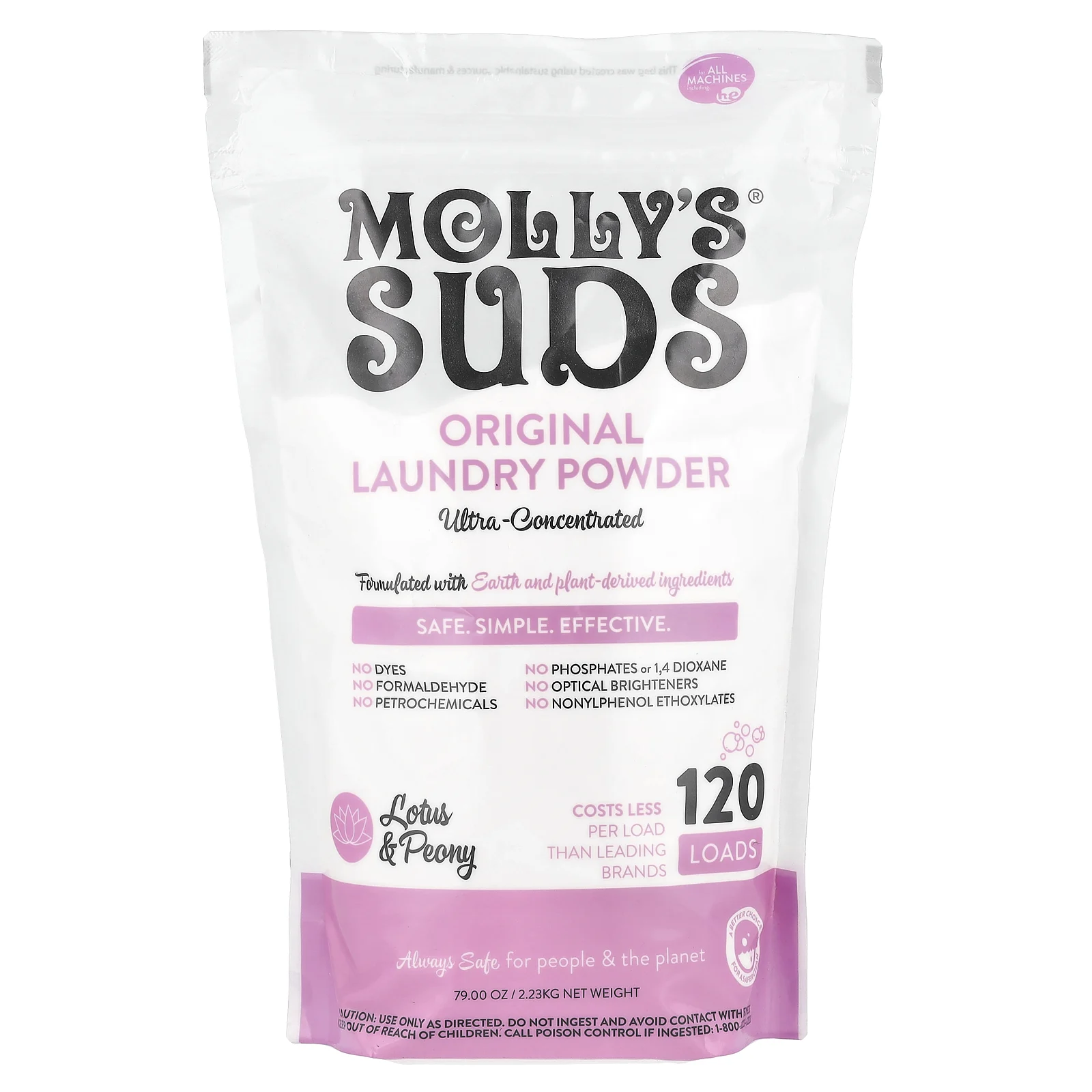 Molly's Suds, Оригинальный стиральный порошок, лотос и пион, 2,28 кг (80,25 унции)