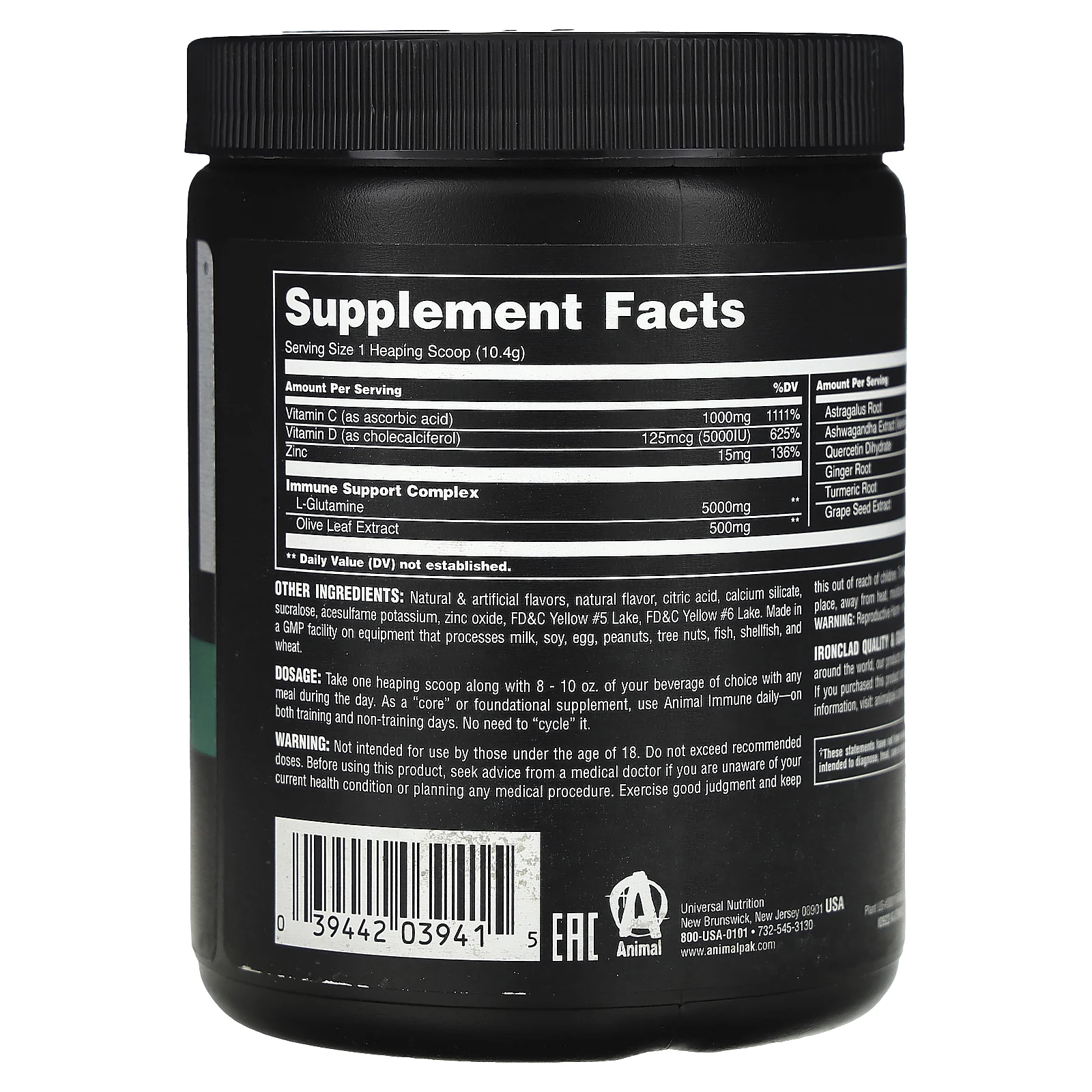 Animal, порошок для поддержки иммунитета, со вкусом апельсина и манго, 312 г (11 унций)