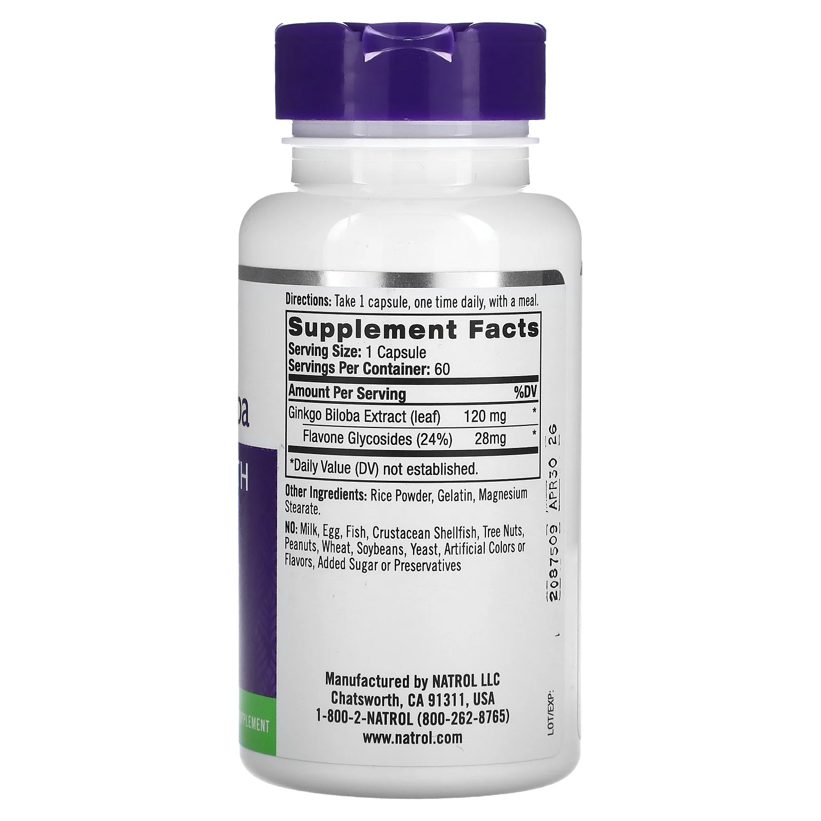 Natrol, Гинкго билоба, 120 мг, 60 капсул