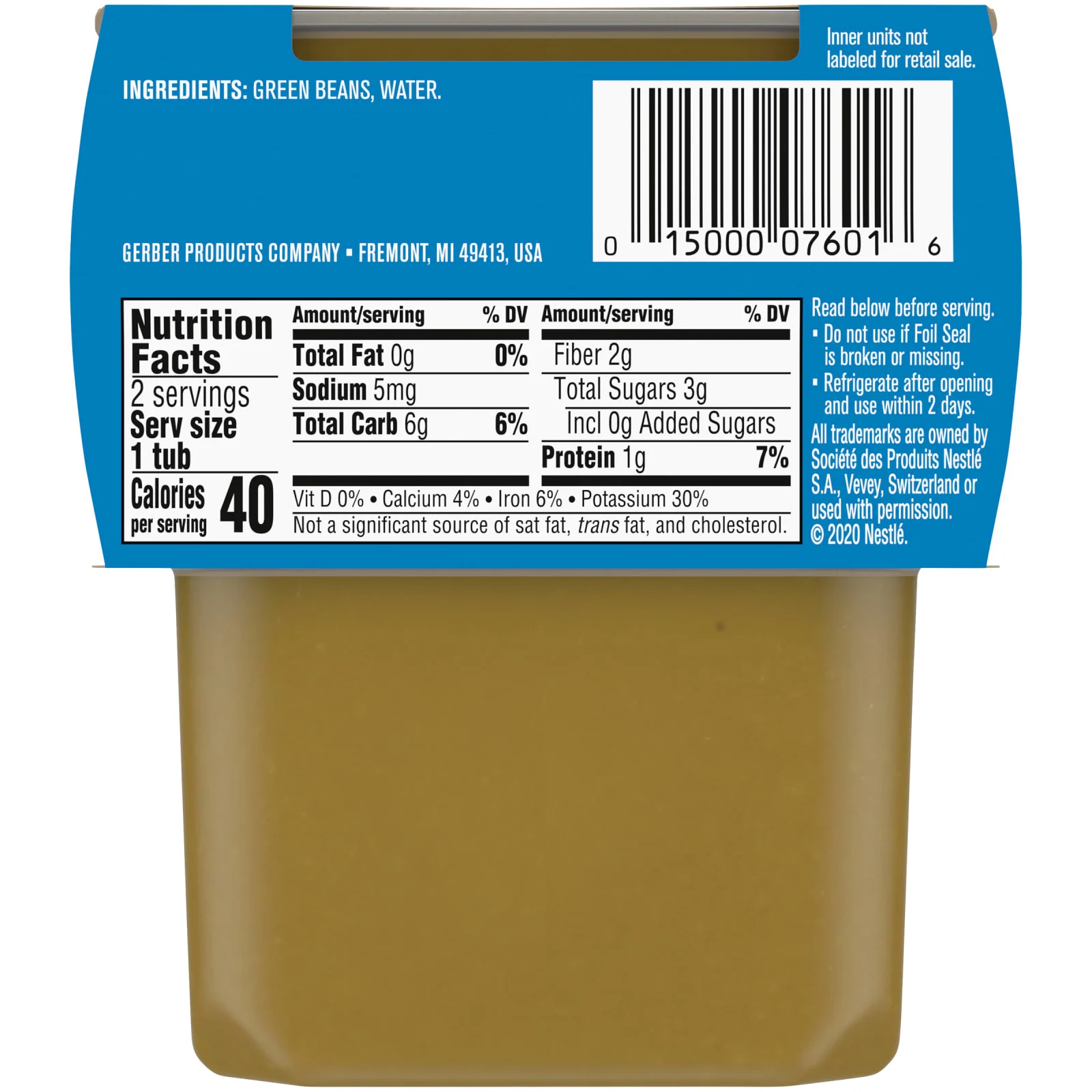 Gerber, Natural for Baby, 2nd Foods, зеленая фасоль, 2 пакетика по 113 г (4 унции)