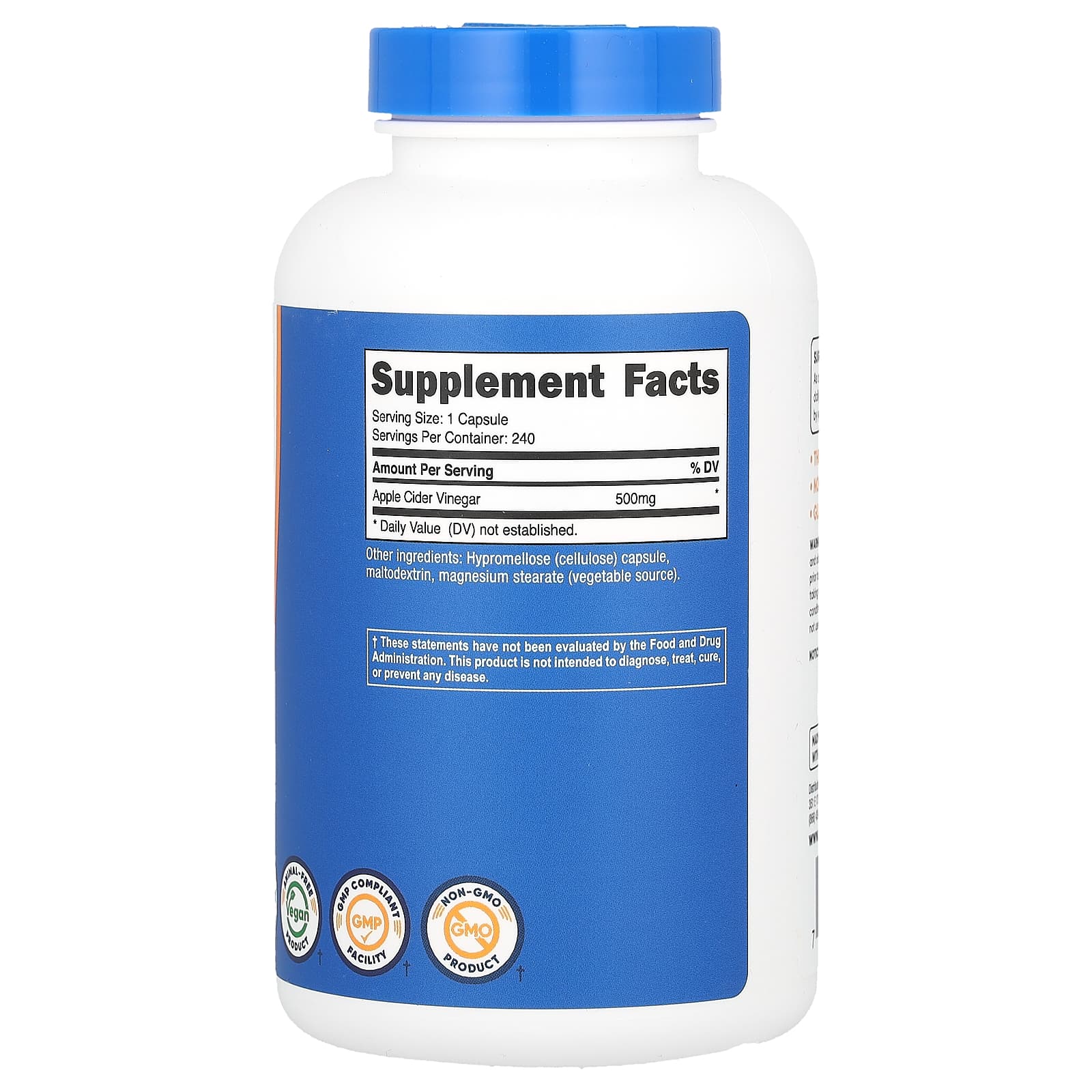 Nutricost, Яблочный уксус, 500 мг, 240 капсул