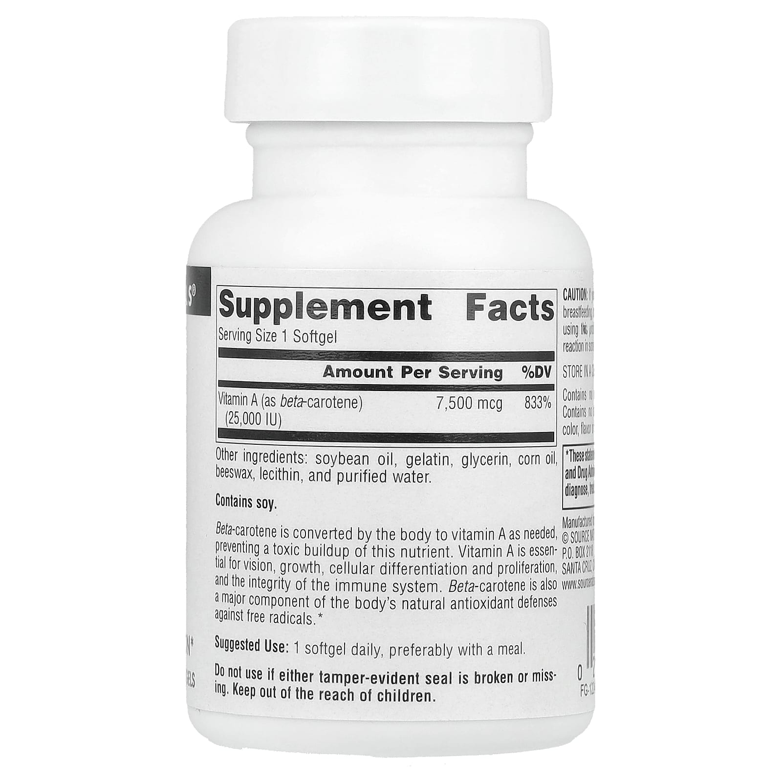 Source Naturals, Бета-каротин, 7500 мкг (25000 МЕ), 100 мягких таблеток