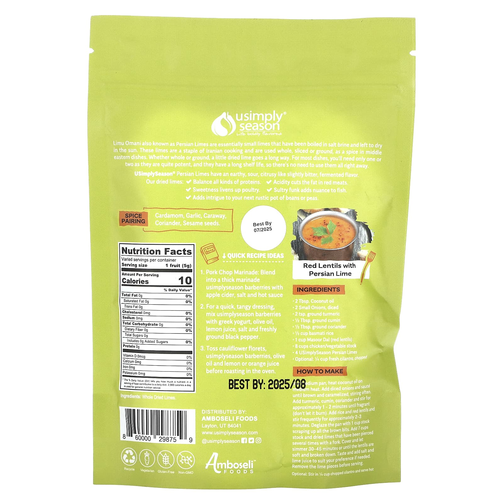 USimplySeason, сушеный лайм, персидский лайм (Limu Omani), молотый, 113 г (4 унции)