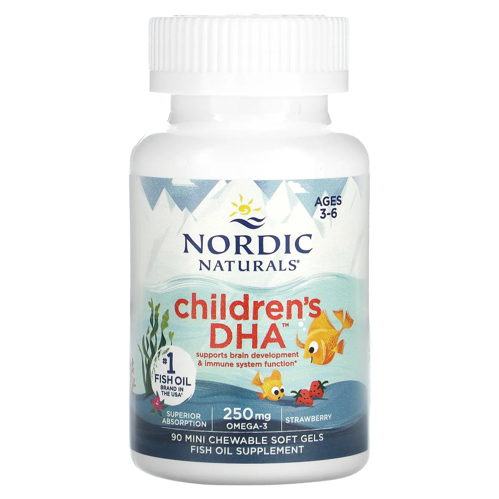 Nordic Naturals, Children's DHA, ДГК для детей от 3 до 6 лет, со вкусом клубники, 90 жевательных мини-капсул