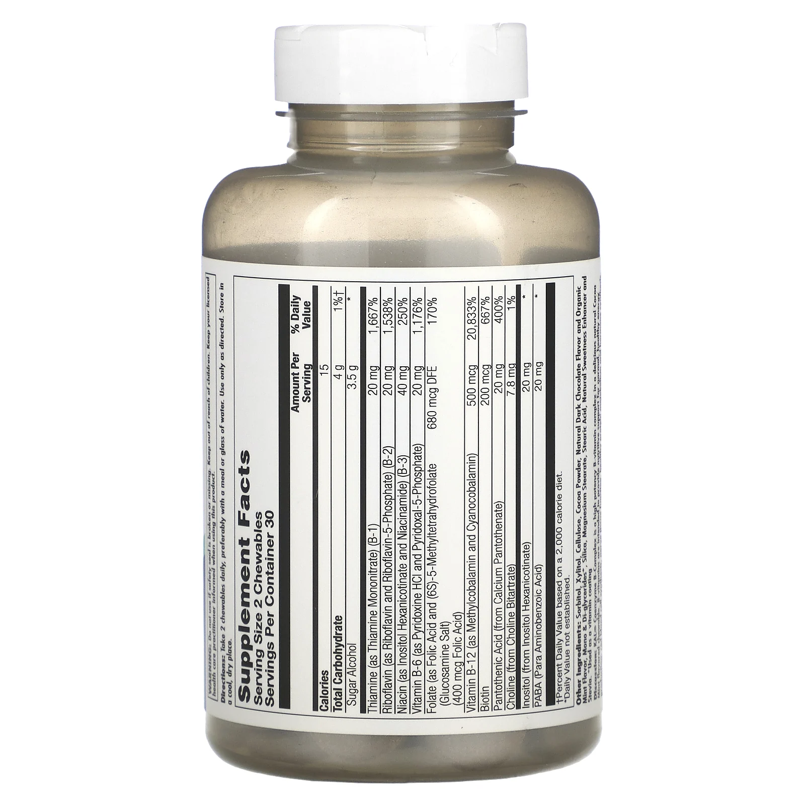 KAL, Комплекс коферментов витаминов группы B, натуральный вкус мяты и какао, 60 жевательных таблеток