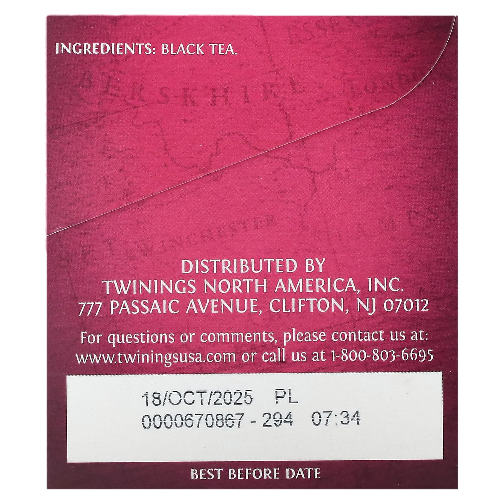 Twinings, Чистый черный чай, английский полдник, 20 чайных пакетиков, 40 г (1,41 унции)