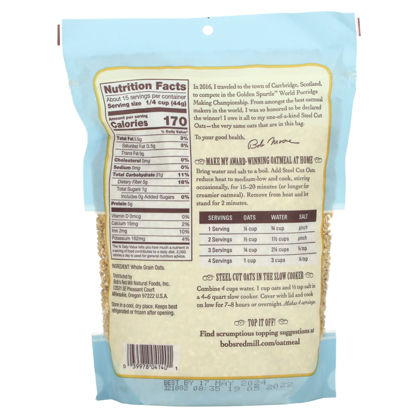 Bob's Red Mill, необработанный овес, цельное зерно, 680 г (24 унции)