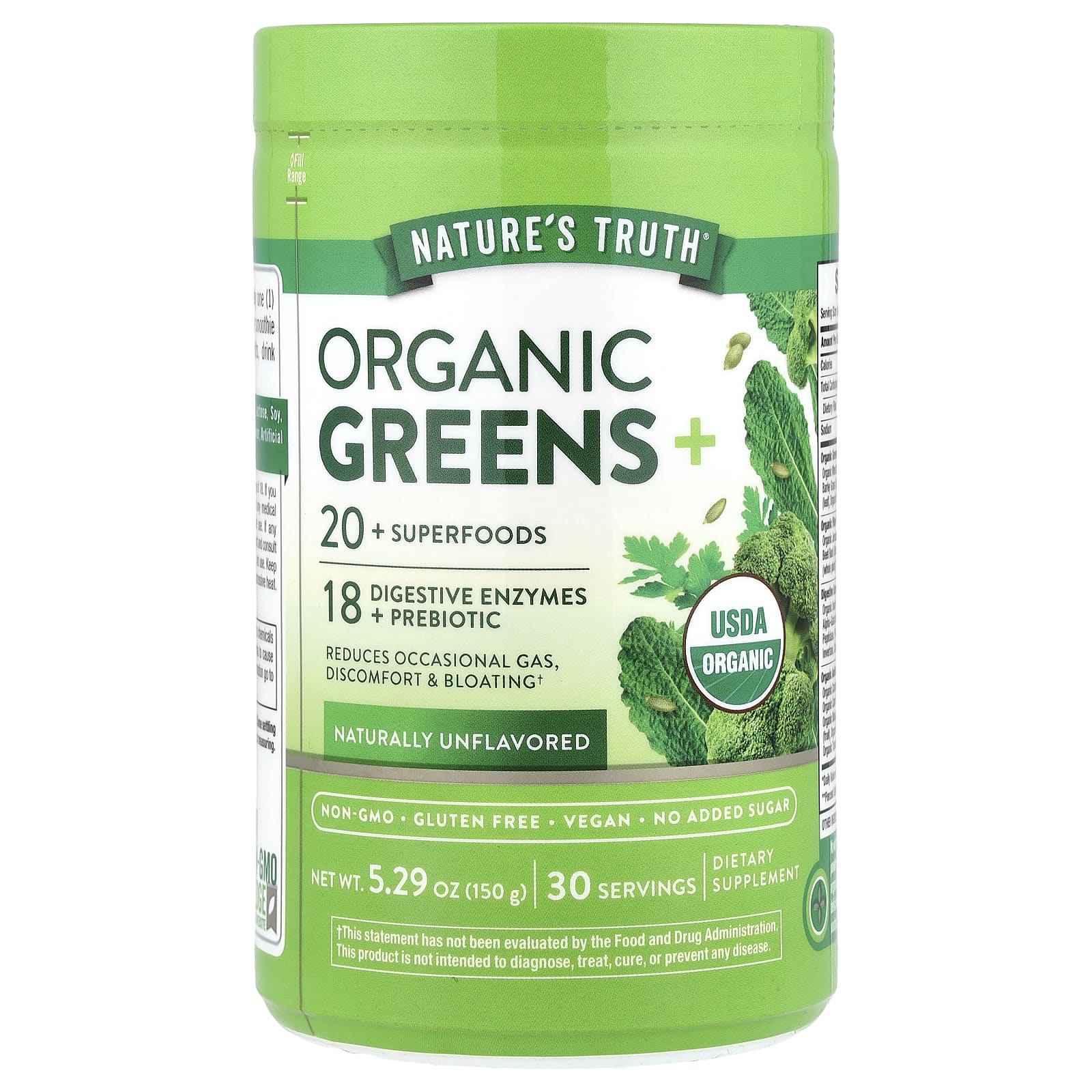 Nature's Truth, Organic Greens+, органическая зелень, без добавок, 150 г (5,29 унции)