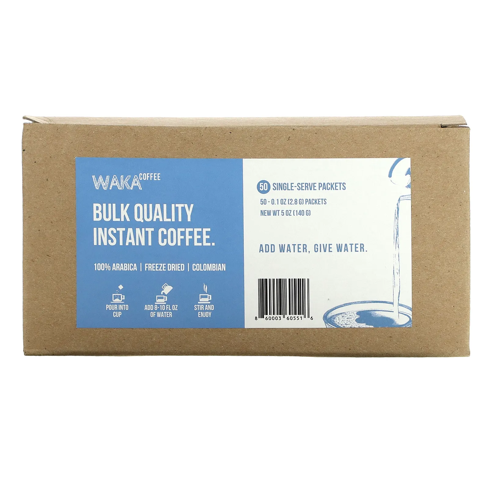 Waka Coffee, Растворимый кофе из 100% арабики, колумбийский, средней обжарки, 50 порционных пакетиков по 2,8 г (0,1 унции) (Товар снят с продажи)