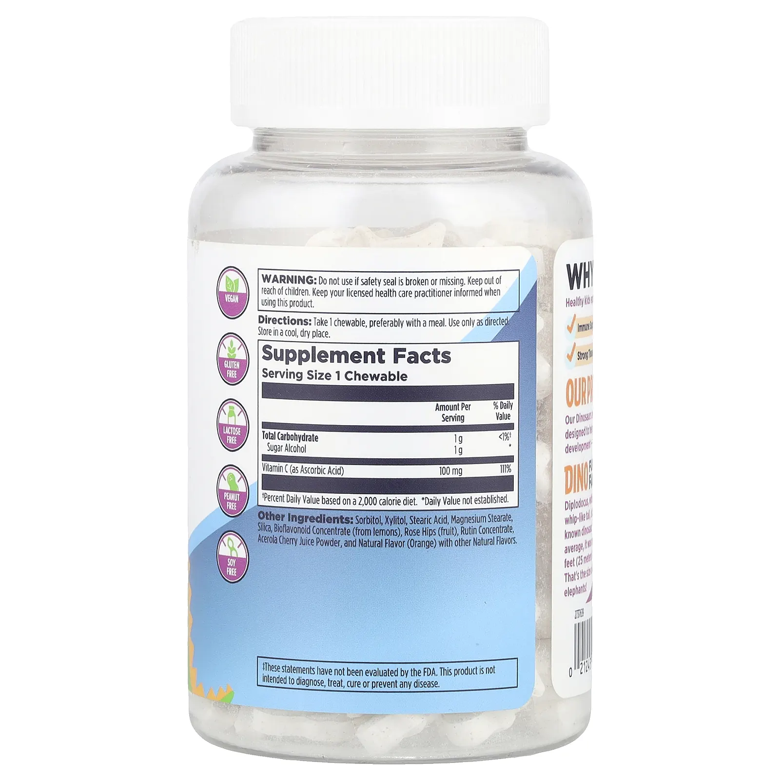 KAL, Dinosaurs,Vitamin C-Rex, витамин С, со вкусом апельсина, 100 жевательных таблеток