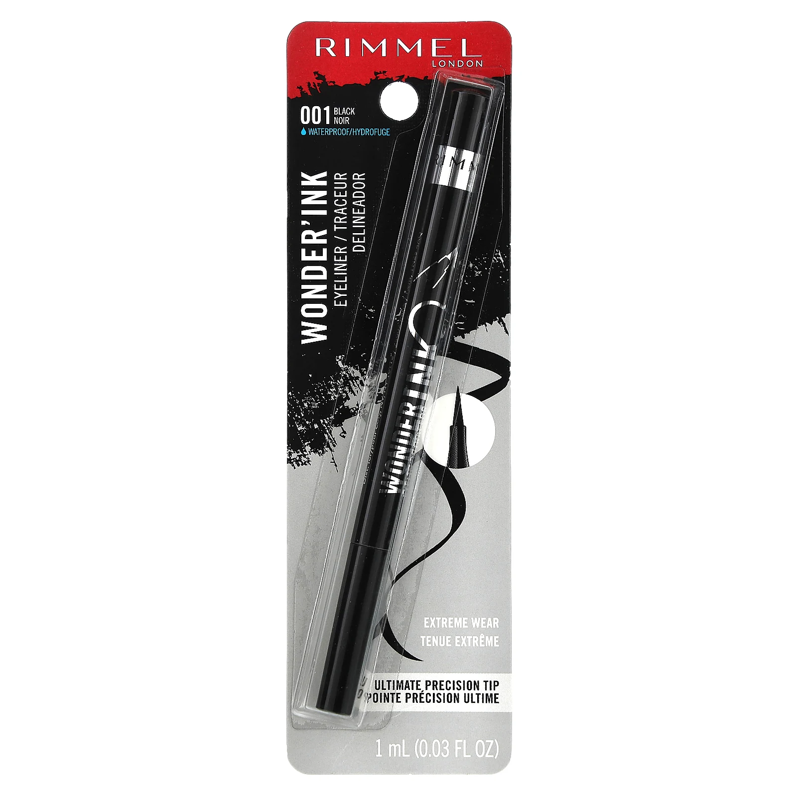 Rimmel London, Wonder' Ink, водостойкая подводка для глаз, 001 черная, 1 мл (0,03 жидк. унции)