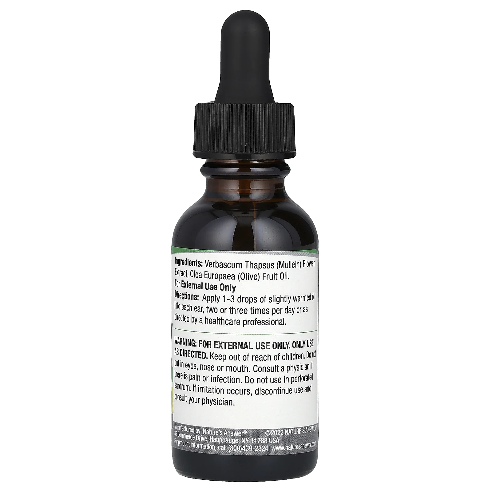 Nature's Answer, Цветы коровяка, масло для ушей, без спирта, 1 жидкая унция (30 мл)