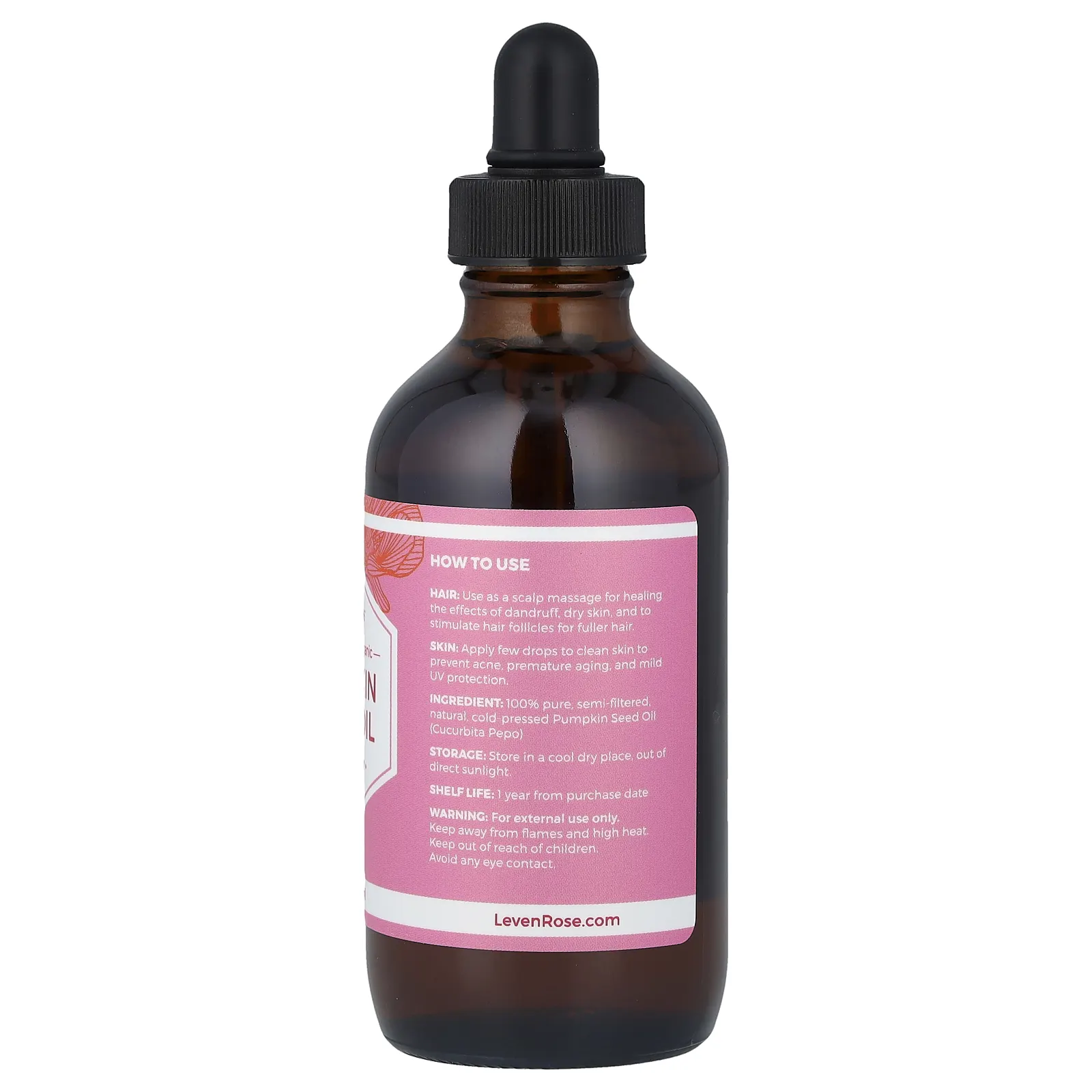 Leven Rose, 100% чистое и органическое масло семян тыквы, 118 мл (4 жидк. унции)