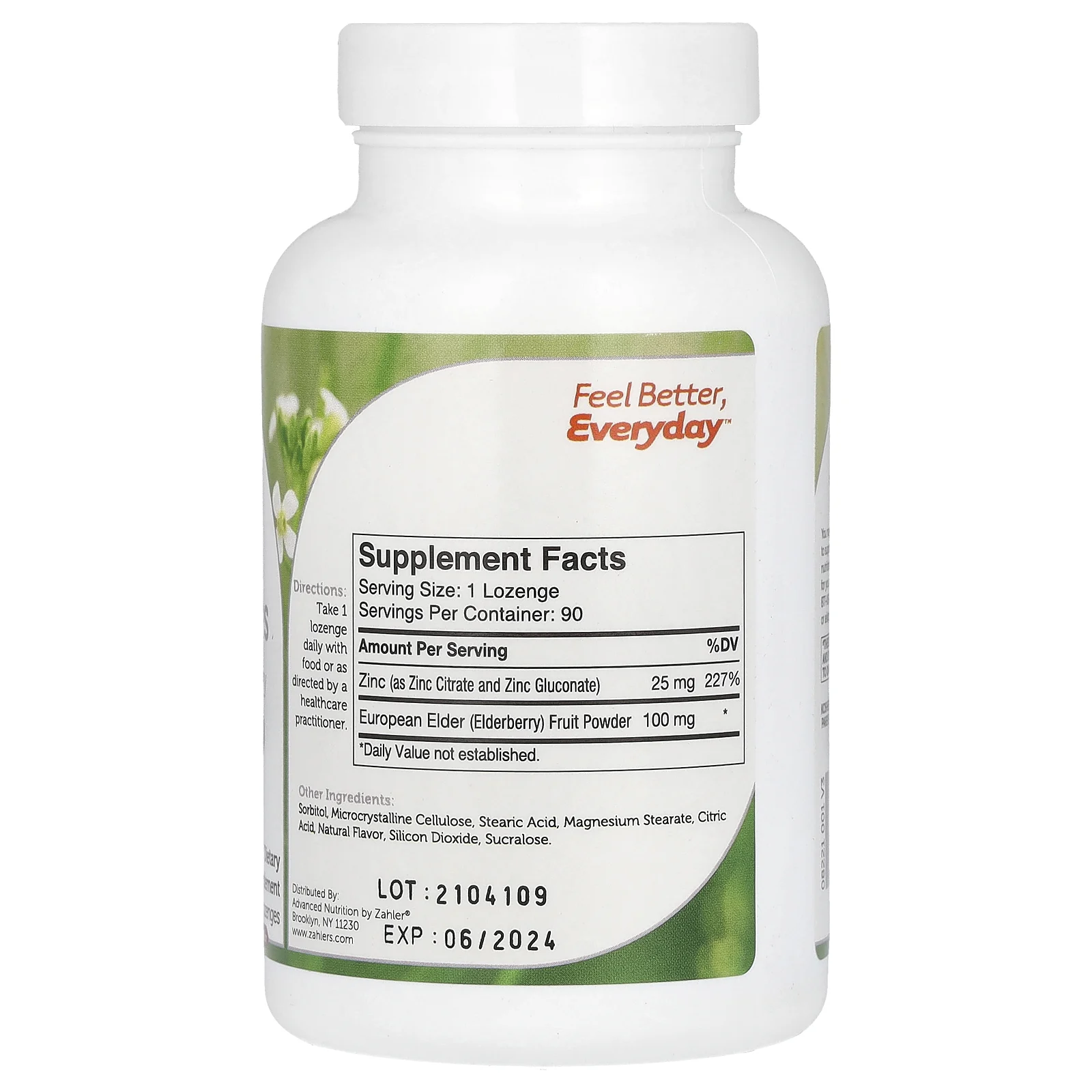 Zahler, леденцы с цинком, биоактивный цинк и бузина, бузина, 90 леденцов