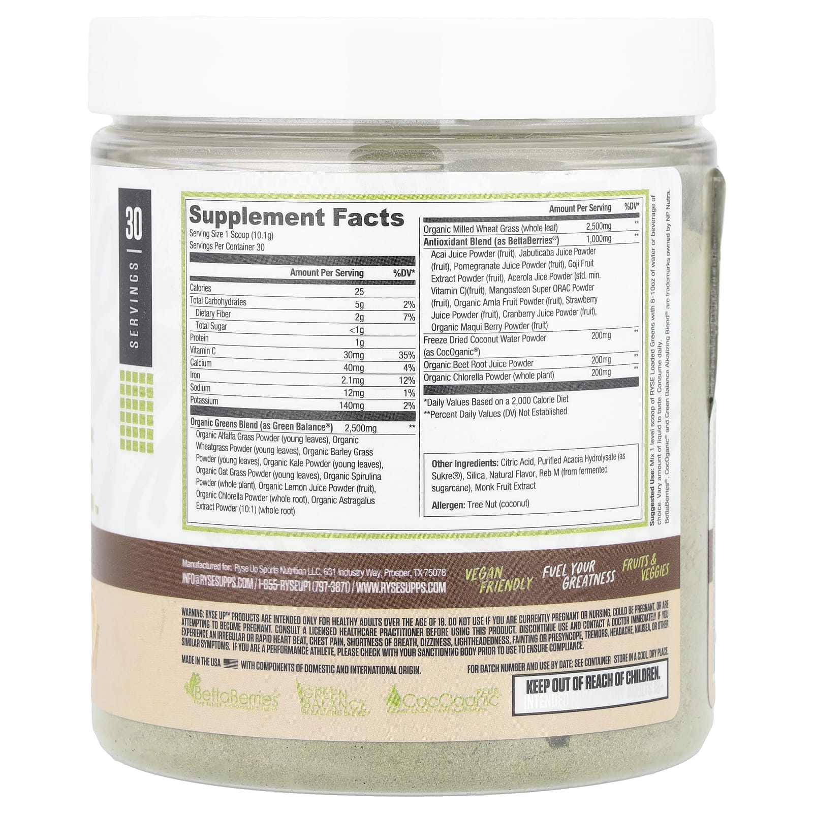 RYSE, Natural Series, добавленная зелень, апельсиновый сок, 303 г (10,7 унции)