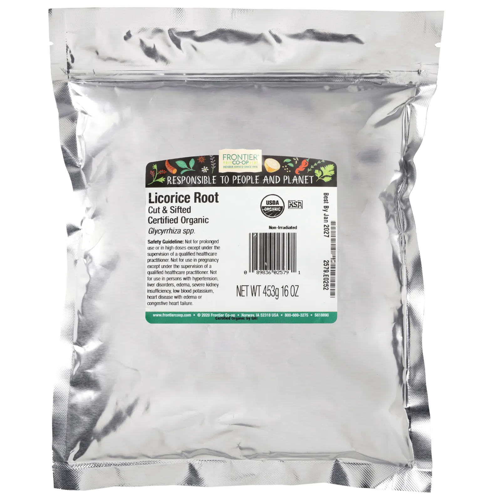 Frontier Co-op, Органический нарезанный и просеянный корень солодки, 453 г (16 унций)