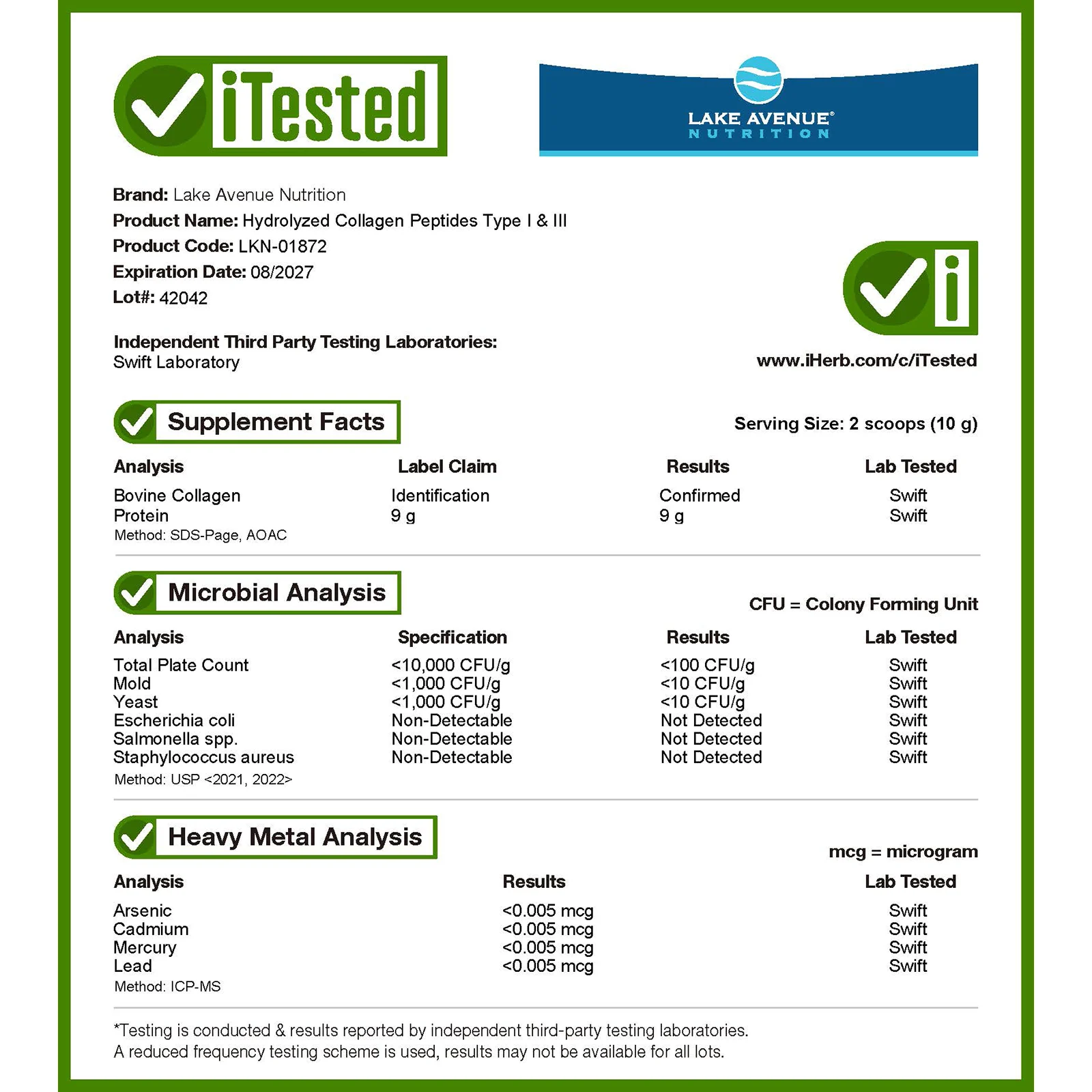 Lake Avenue Nutrition, пептиды гидролизованного коллагена типов I и III, без добавок, 200 г (7,05 унции)