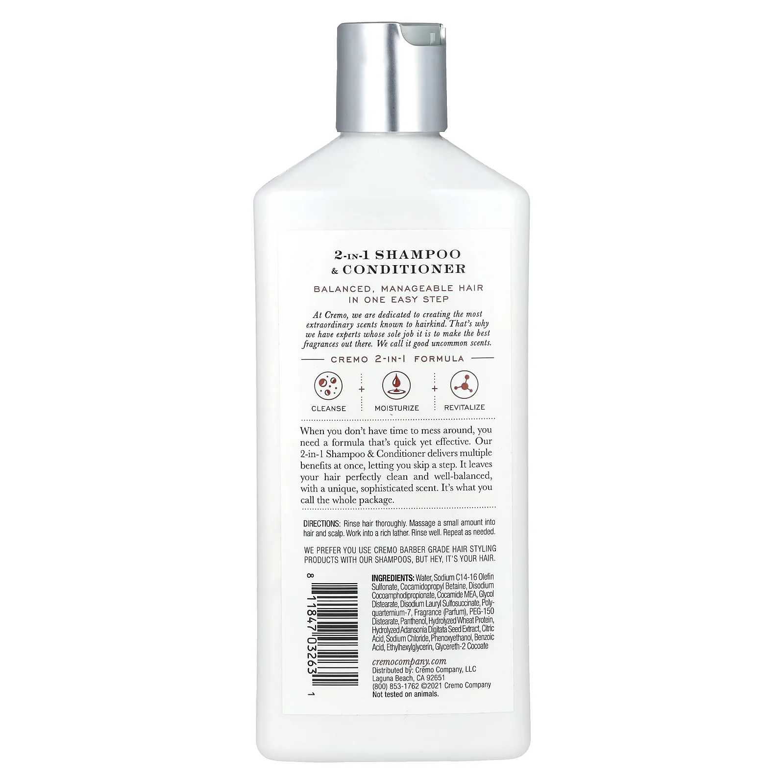 Cremo, 2 в 1, шампунь и кондиционер, № 08, бурбон и дуб, 473 мл (16 жидк. унций)