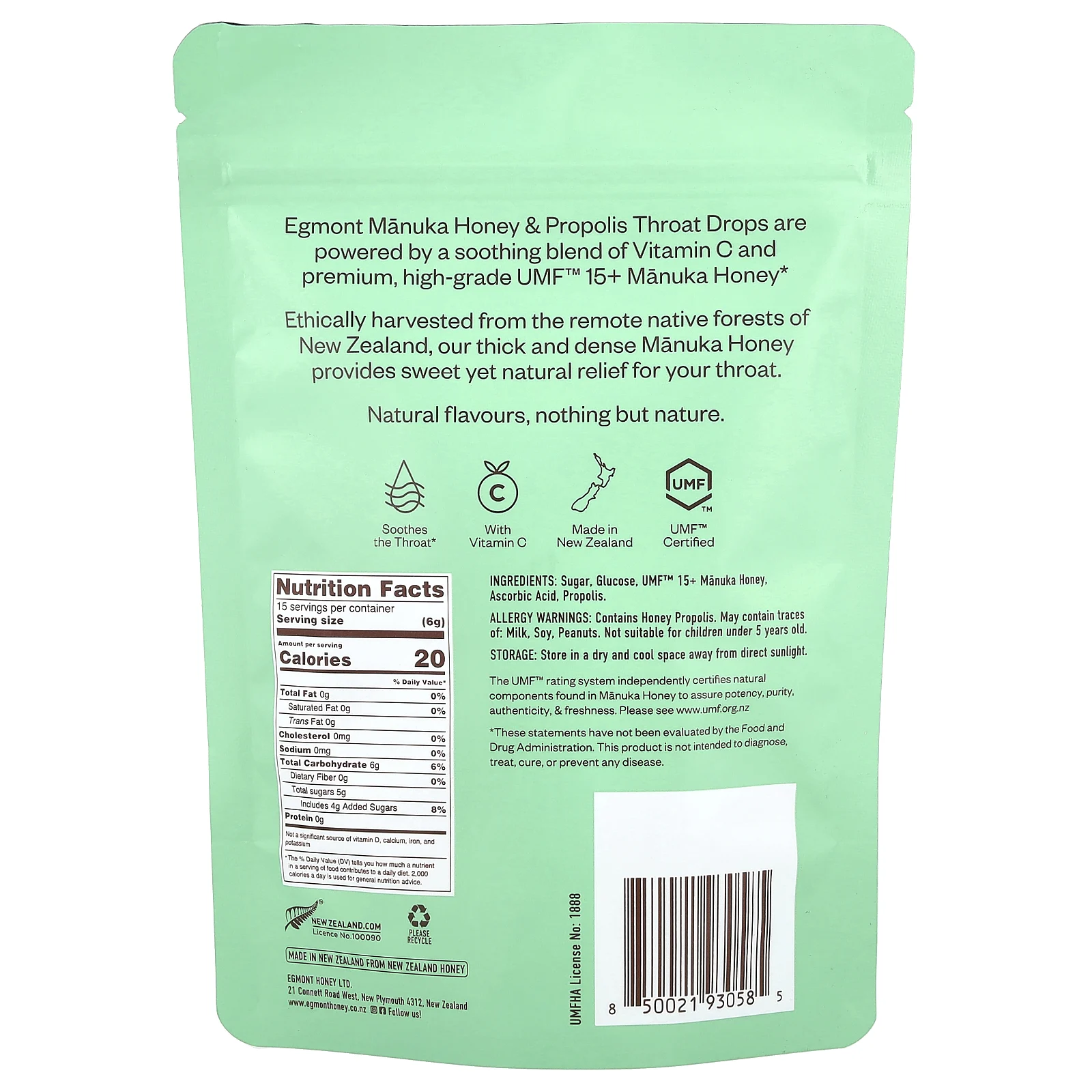 Egmont Honey, Мед манука и прополис в горле, 15 капель, 90 г (3,17 унции)
