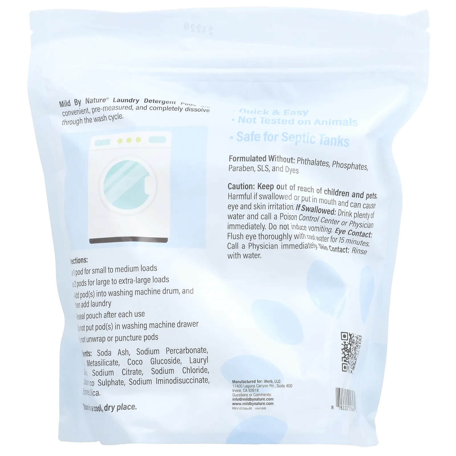 Mild By Nature, капсулы со стиральным порошком, без запаха, на 60 загрузок, 1077 г (2,38 фунта)