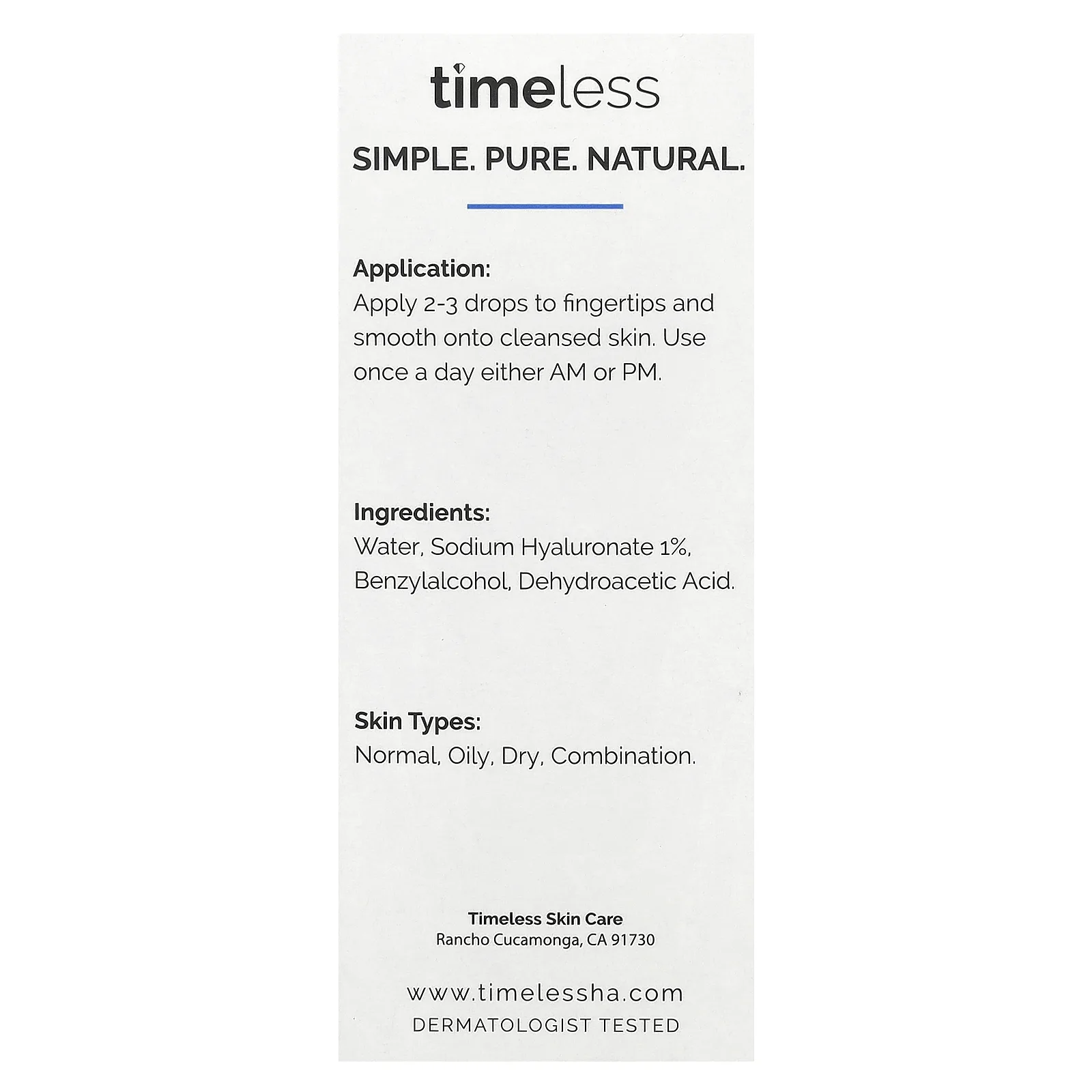 Timeless Skin Care, 100% чистая гиалуроновая кислота, 30 мл (1 жидк. унц.)