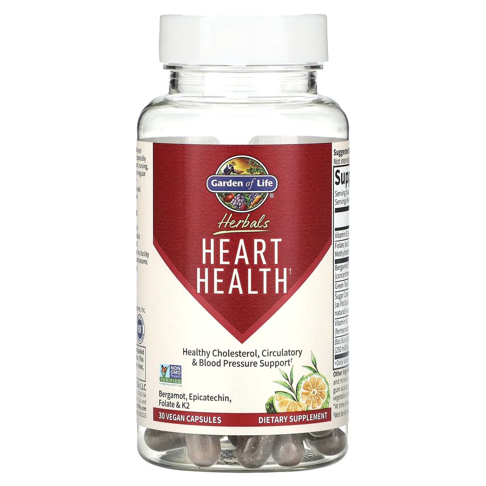 Garden of Life, Herbals, здоровье сердца, сладкий цитрус, 30 веганских капсул