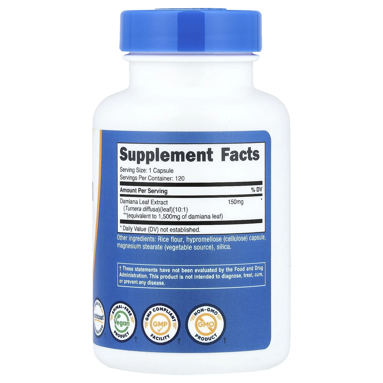 Nutricost, лист дамианы, 120 капсул (150 мг в 1 капсуле)