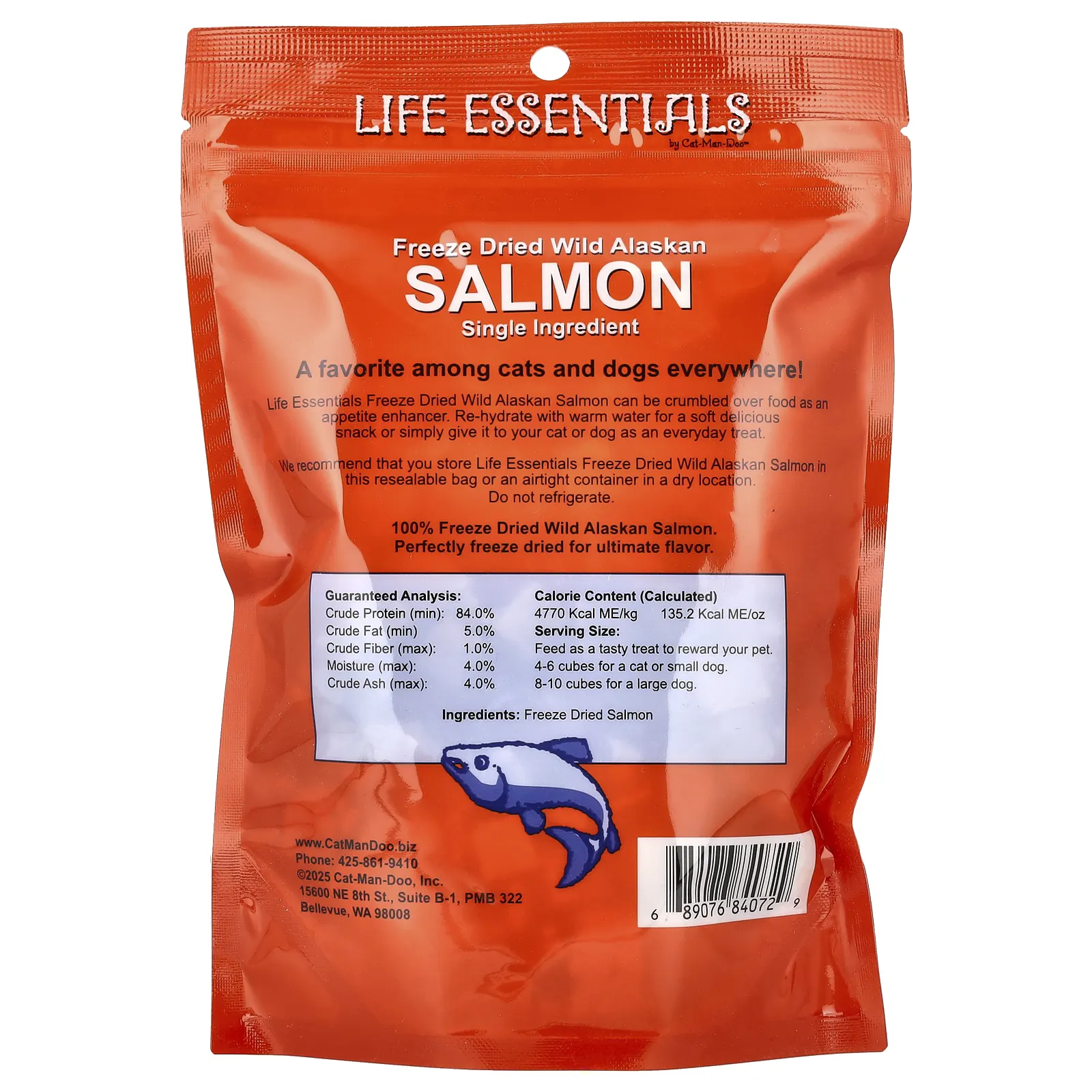 Cat-Man-Doo, Life Essentials, сублимированный дикий аляскинский лосось, для кошек и собак, 57 г (2 унции)