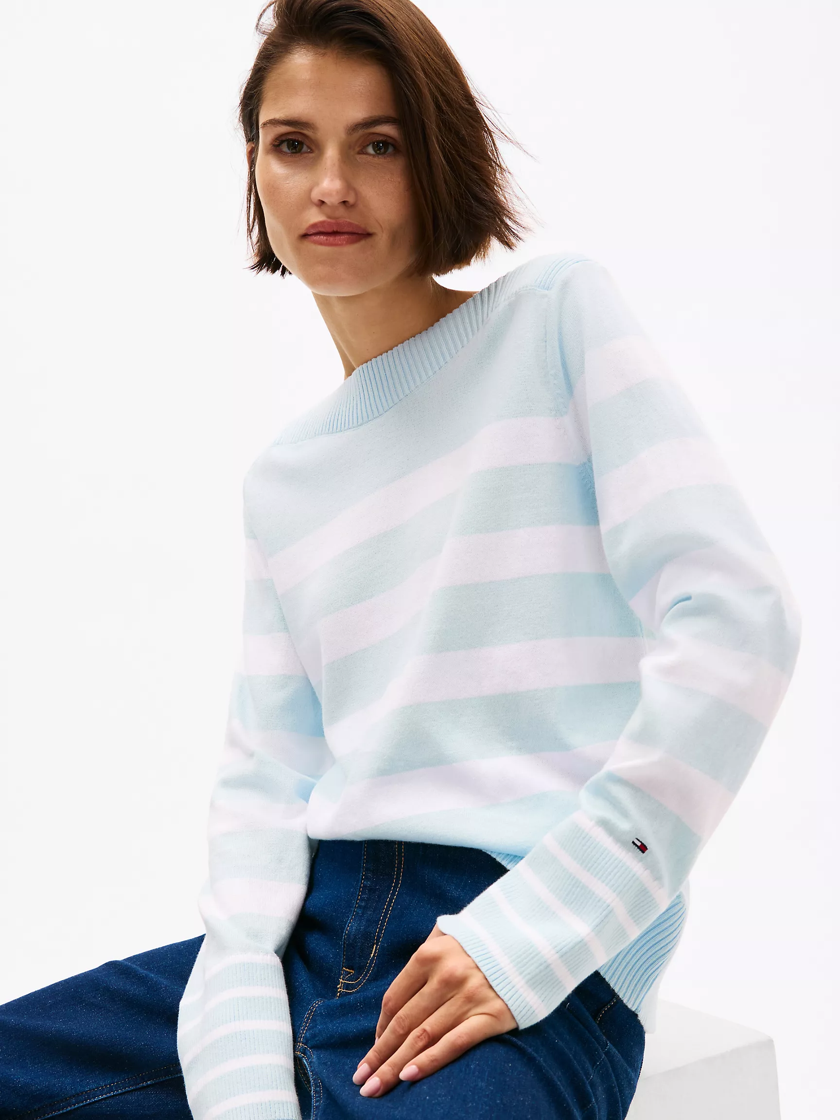 Женский свитер Tommy Hilfiger, Полосатый свитер с вырезом "лодочка"