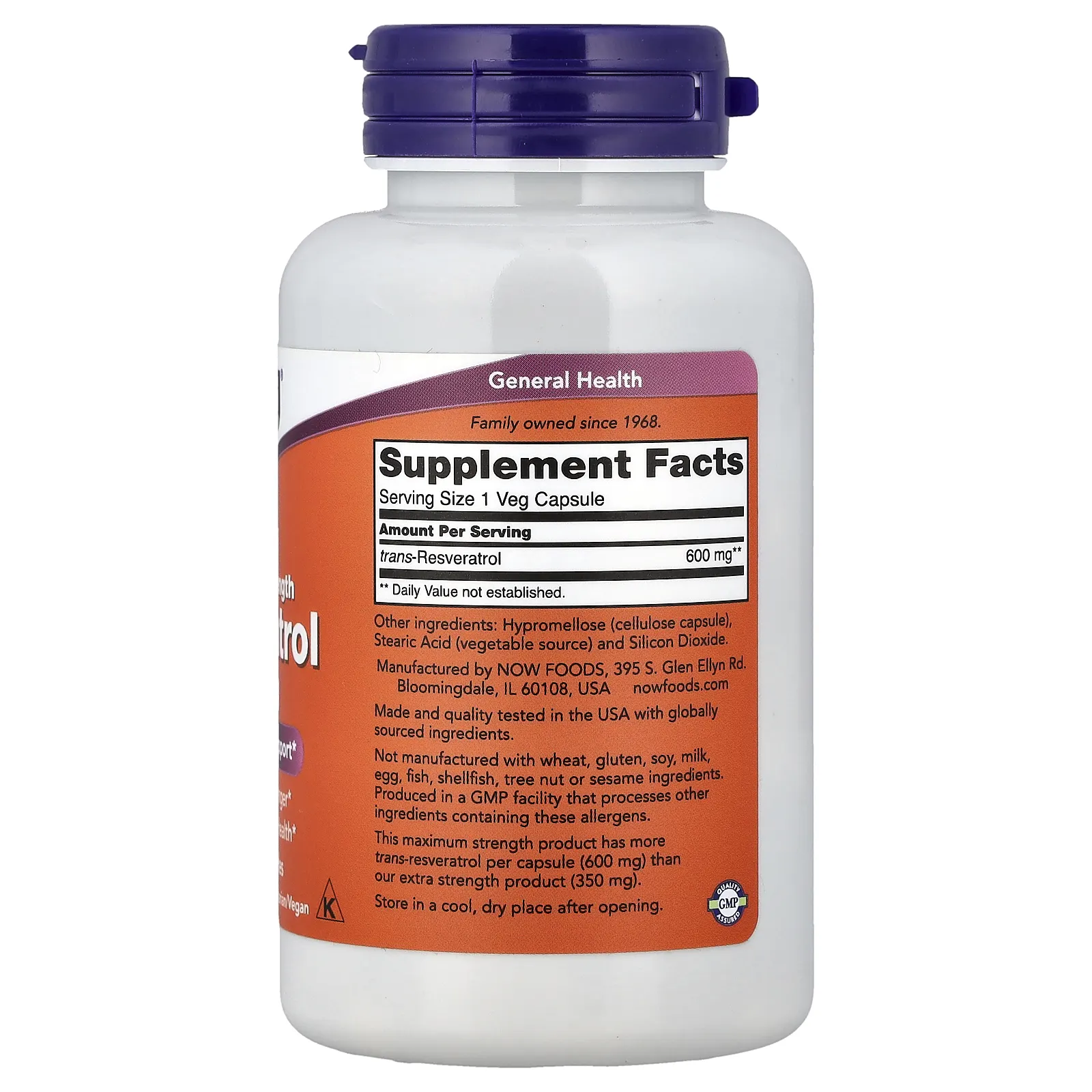 NOW Foods, ресвератрол, 600 мг, 60 растительных капсул