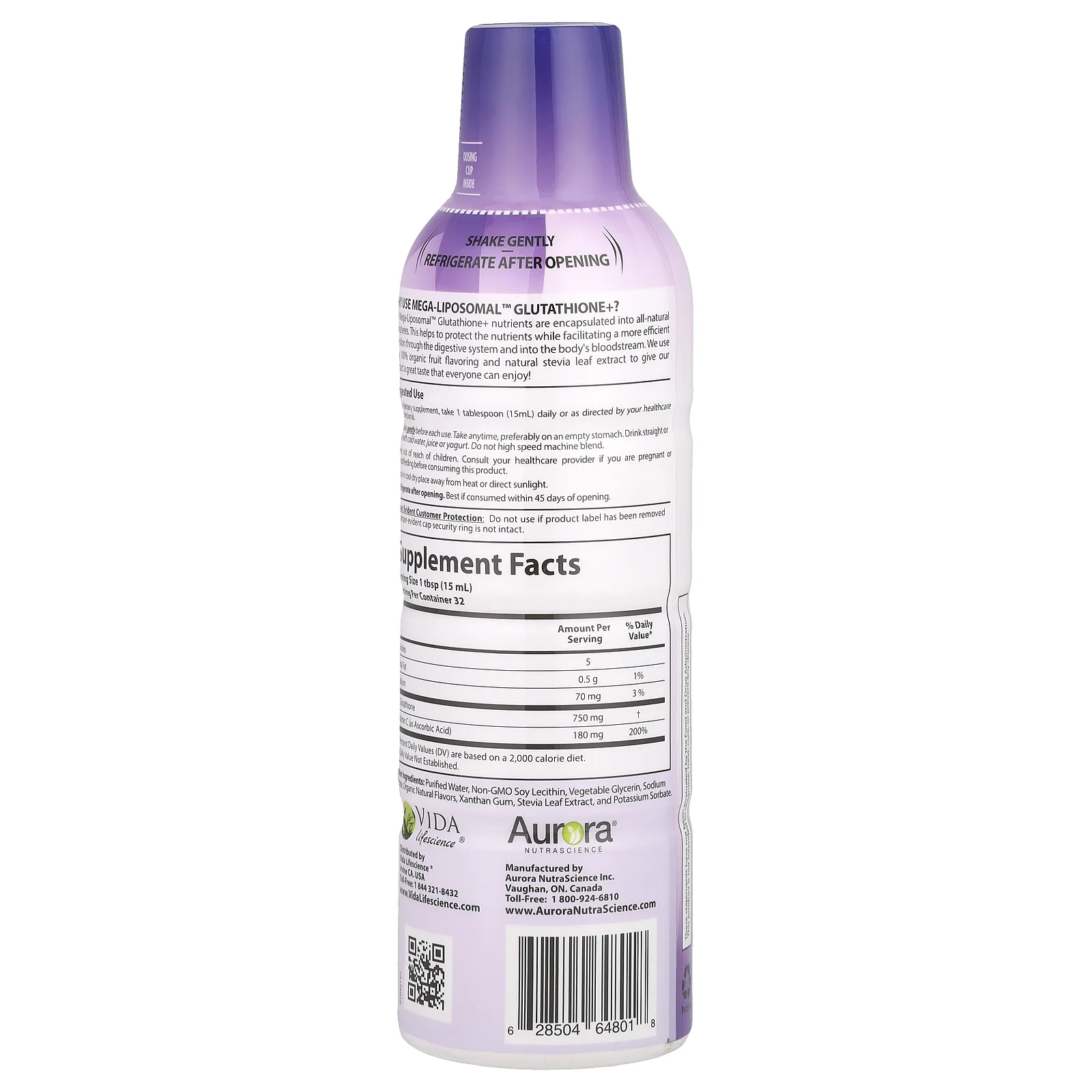 Aurora Nutrascience, мегалипосомальный глутатион+, с витамином C, со вкусом органических фруктов, 750 мг, 480 мл (16 жидк. унций)